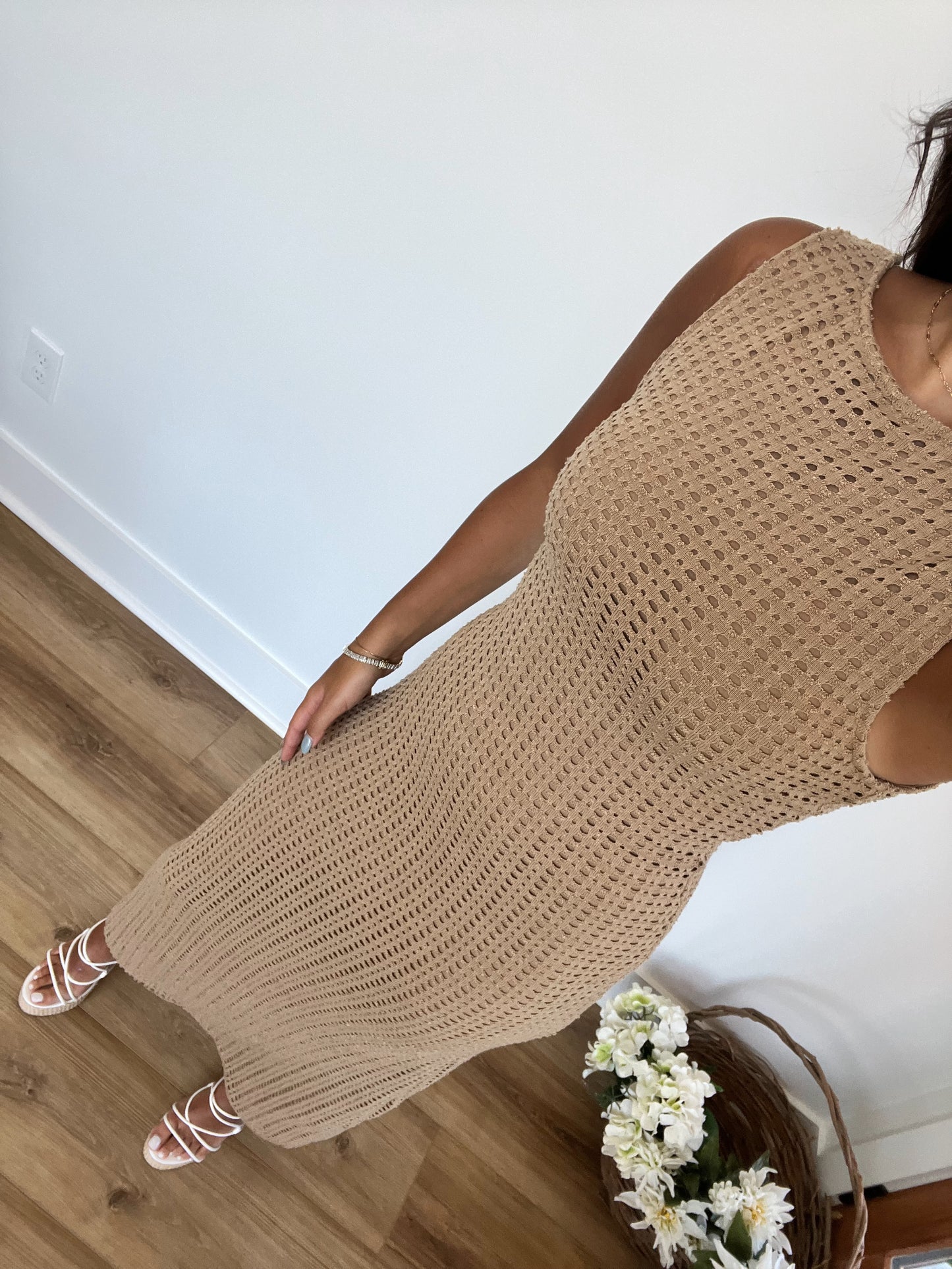 Camel Net Maxi Dress