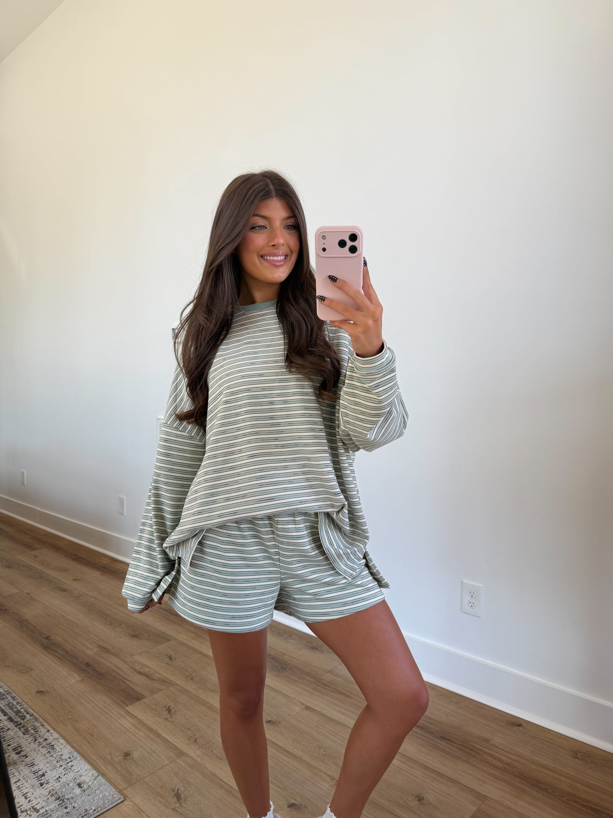 Mint Stripe Shorts Set