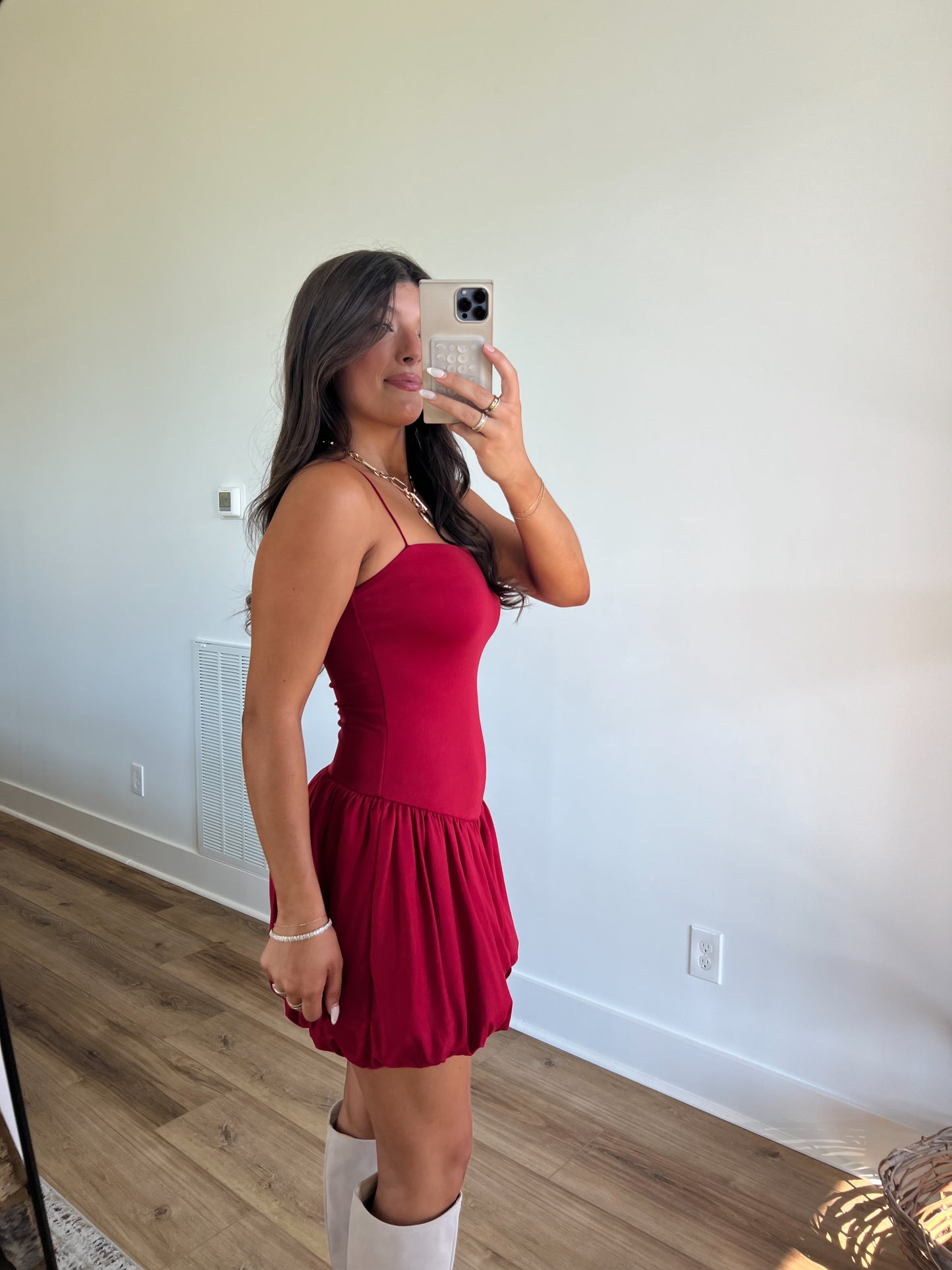 Red Bubble Hem Mini Dress