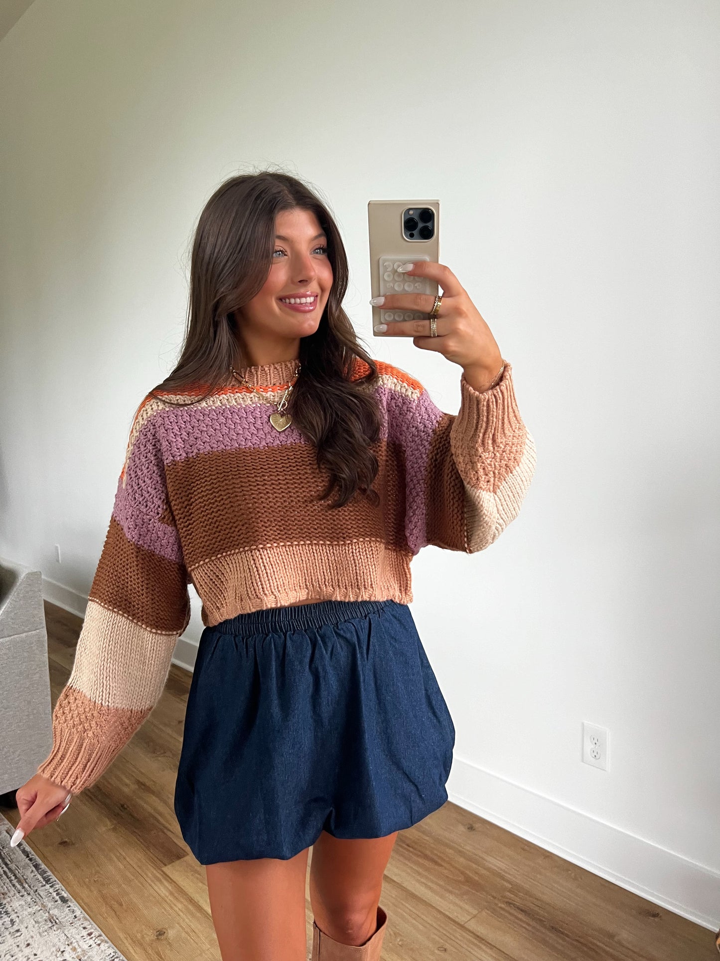 Thanksgiving Stripe Round Neck Sweater