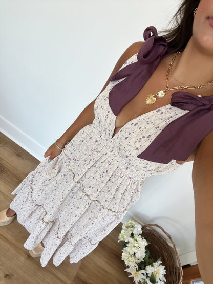 Purple Ribbon Tie Maxi Dress