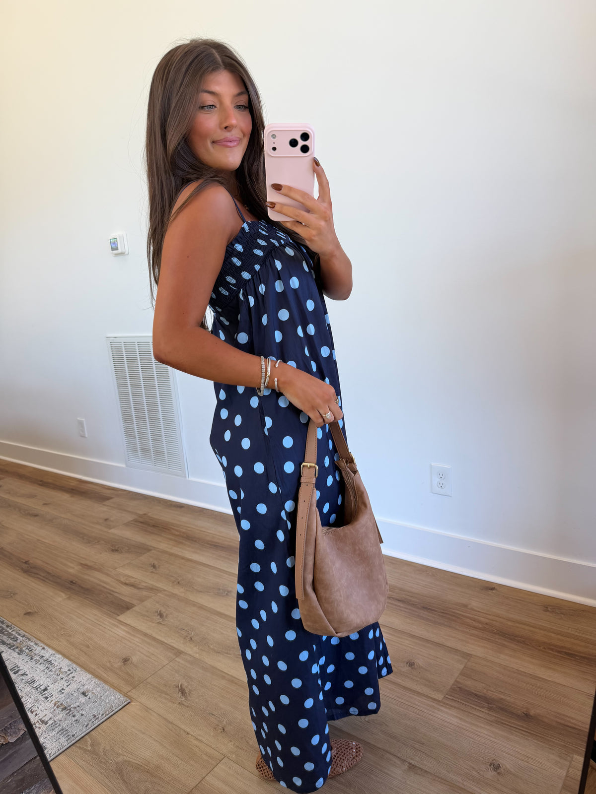 Navy Polka Dot Maxi Dress