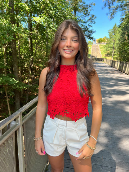 Embroidery Lace Tank (Red)