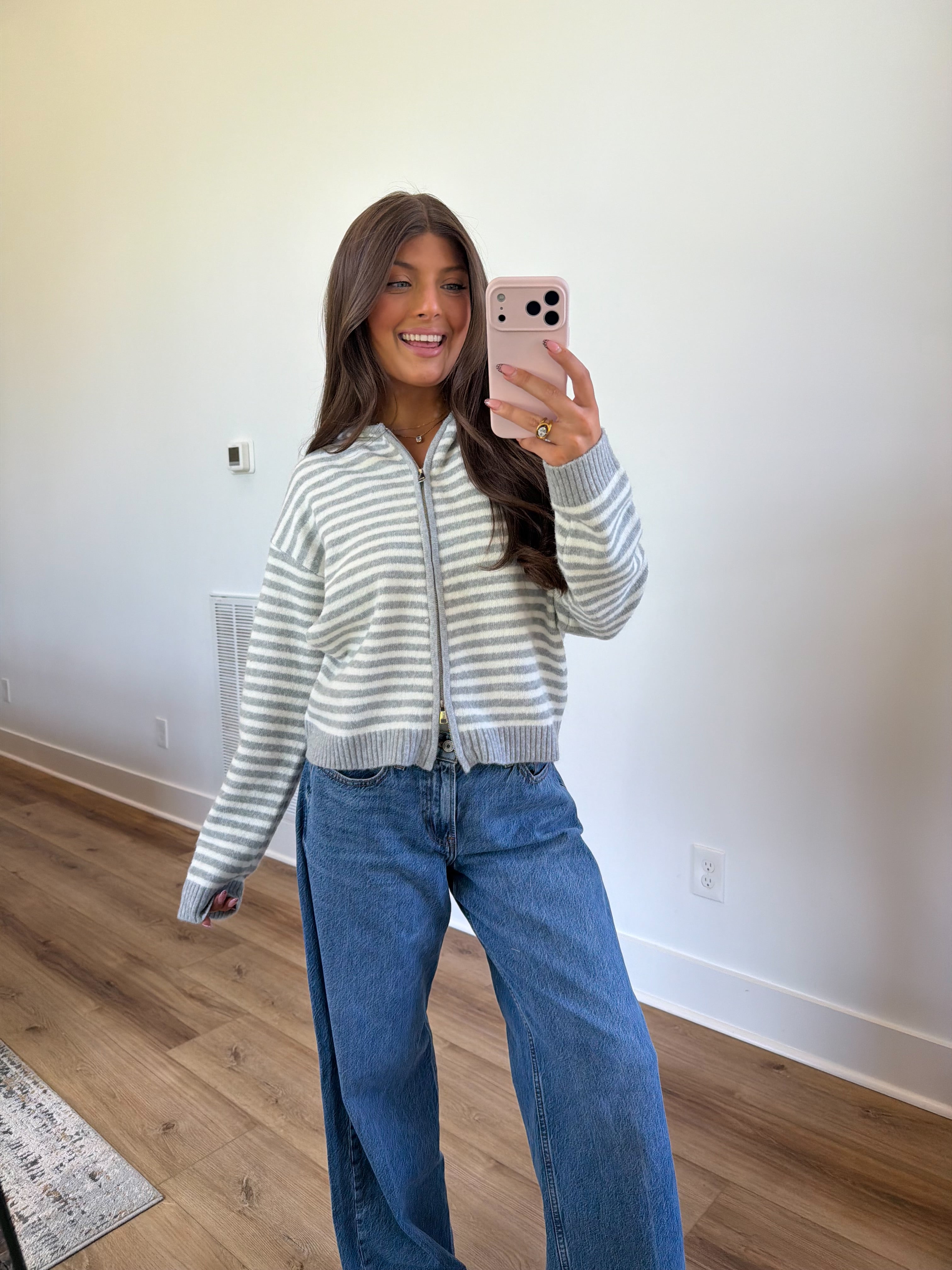 The Maddy Stripe Zip Up (Grey)