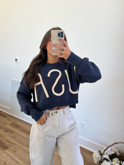 USA Slouchy Cropped Sweater