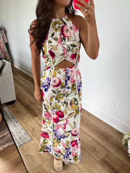 Fruit Detail Waist Cut Out Maxi Dress