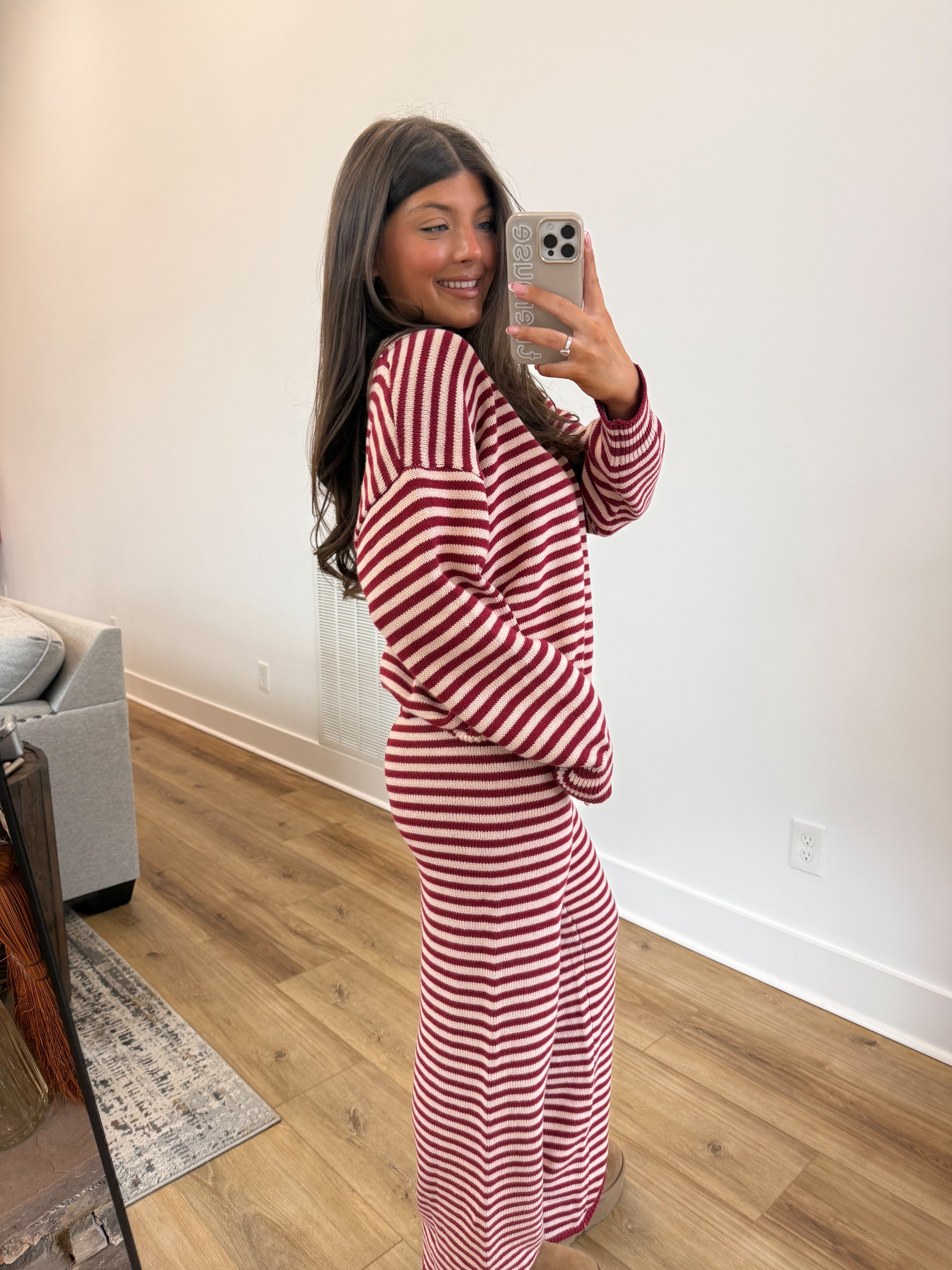 Stripe Lounge Set (Burgundy/Cream)