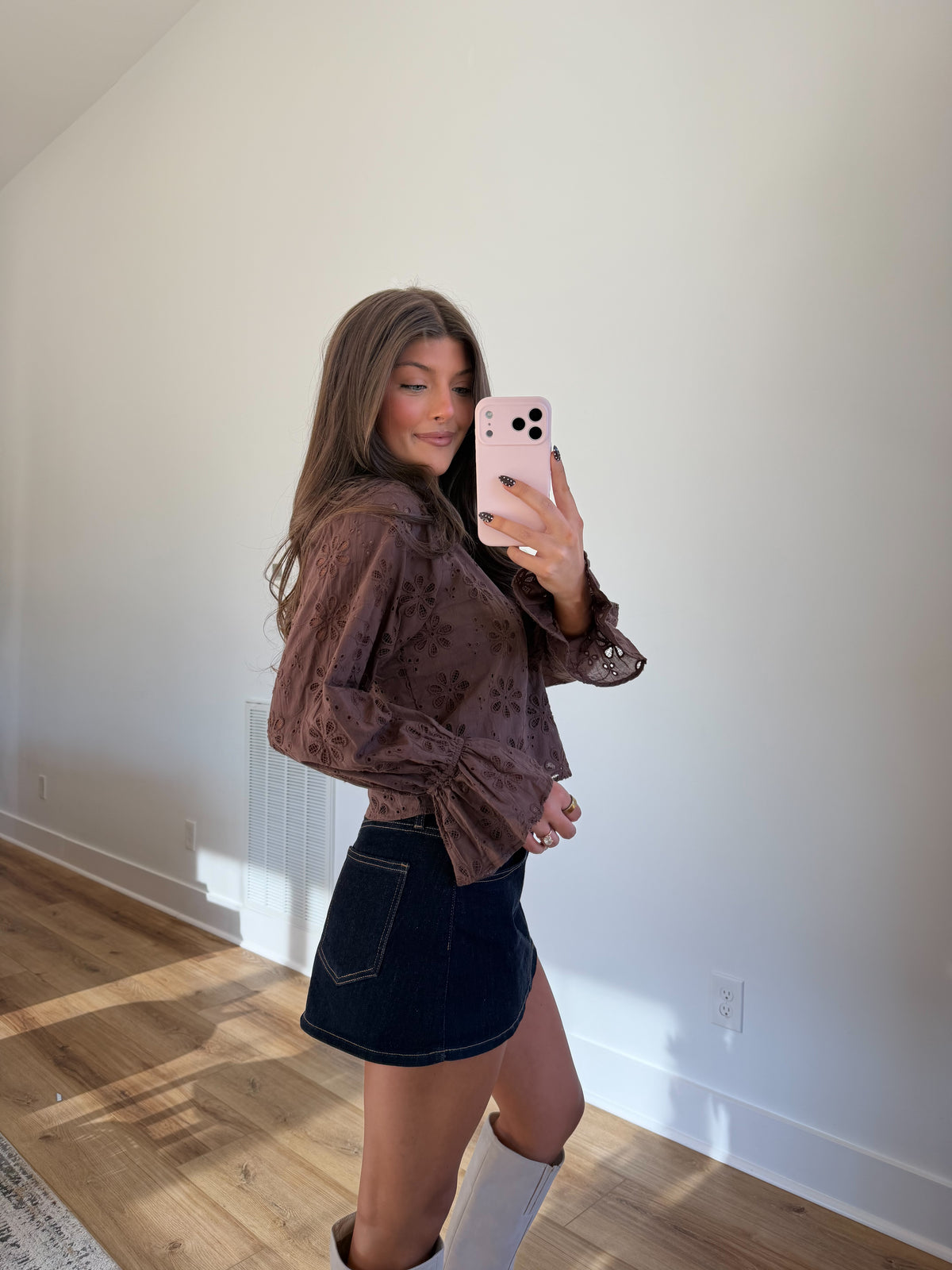 Mocha Eyelet Top