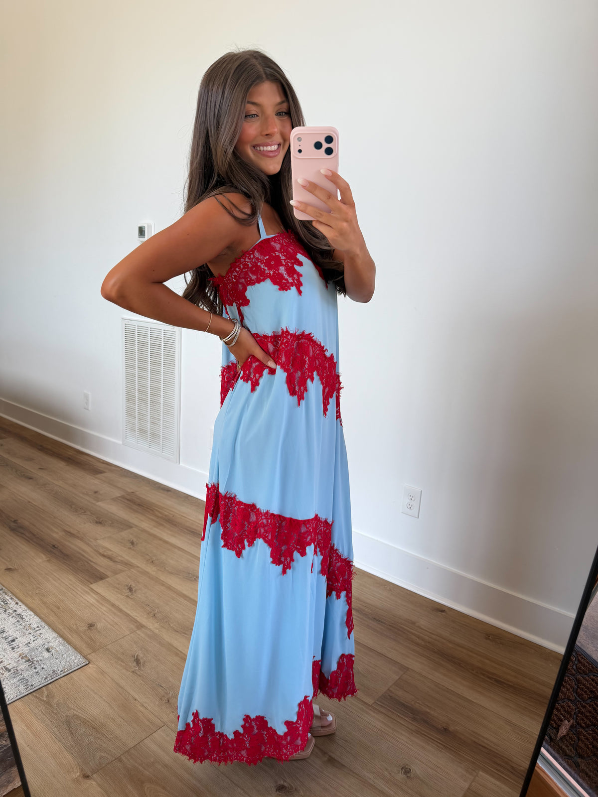 Veronica Lace Maxi (Baby Blue/Red)