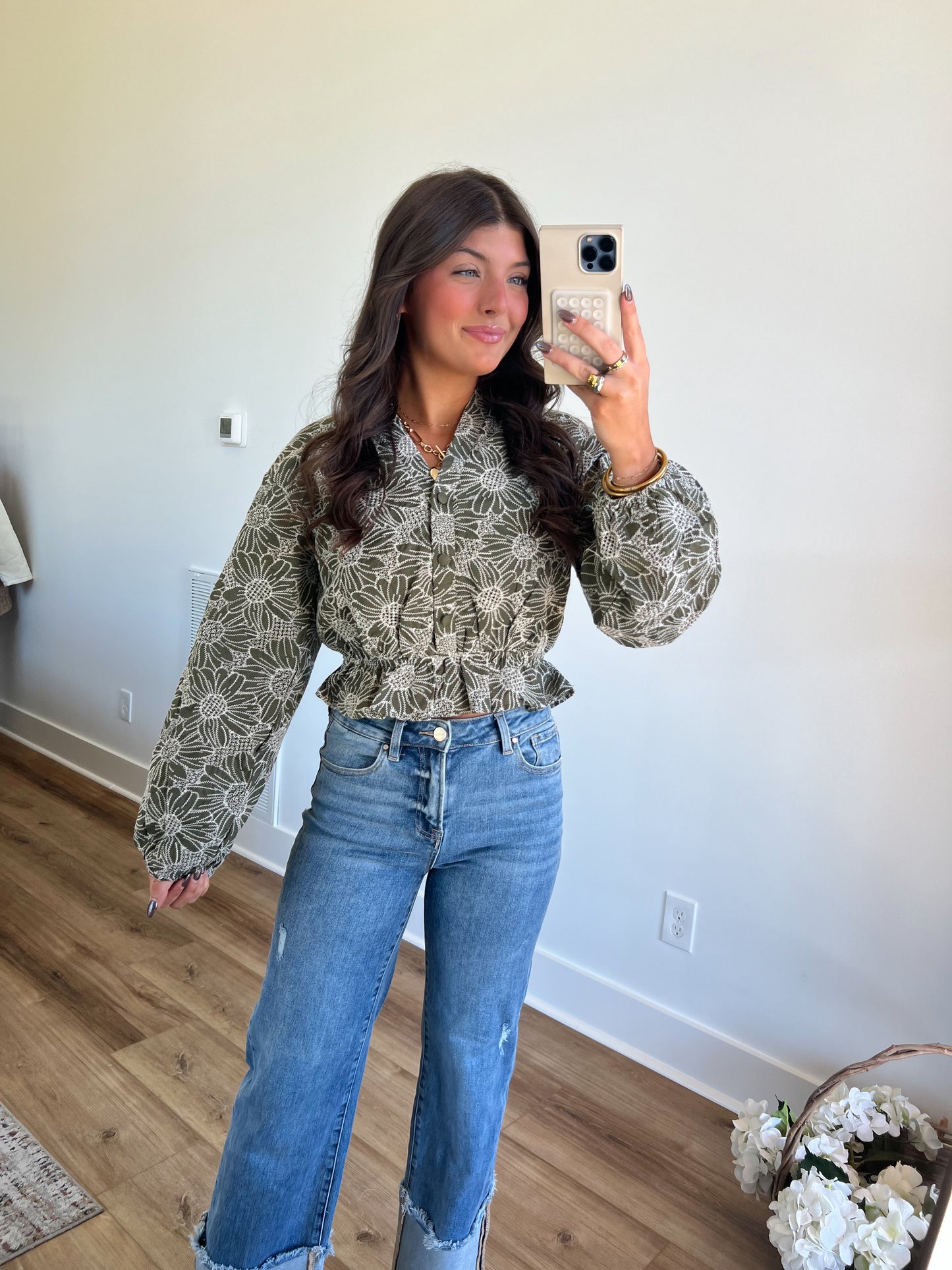 Olive Embroidered Blouse