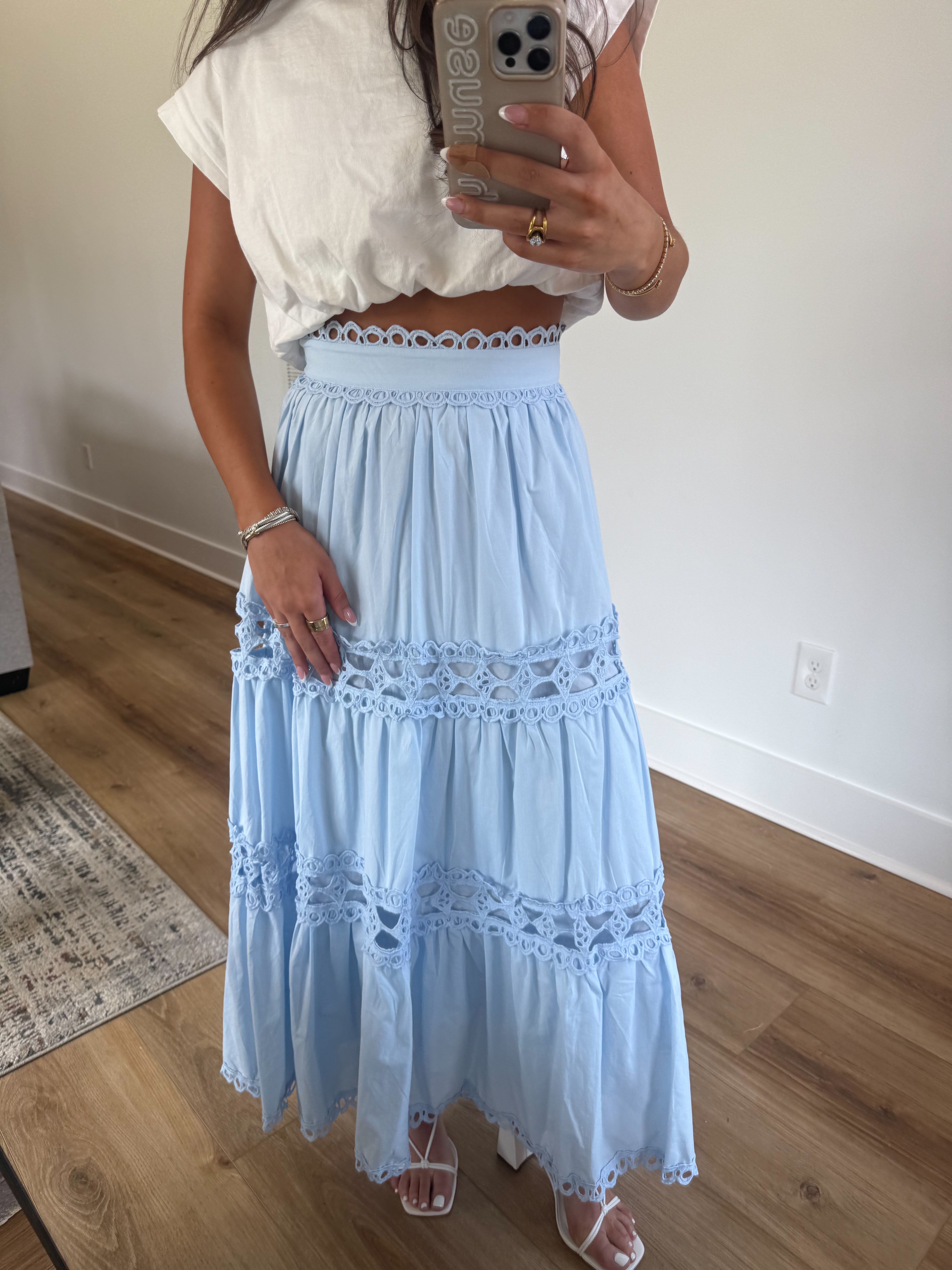 Classic Eyelet Midi Skirt (Blue)