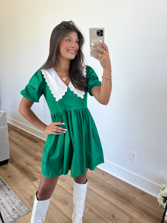 Peter Pan Collar Mini Dress (Kelly Green)