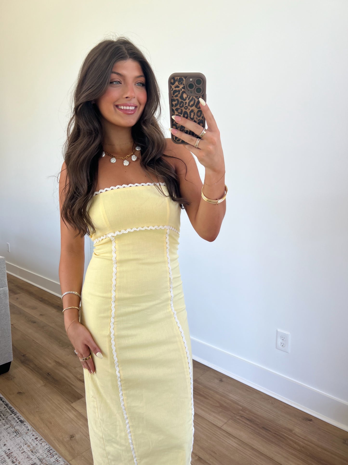 Cassy Yellow Trim Mini Dress