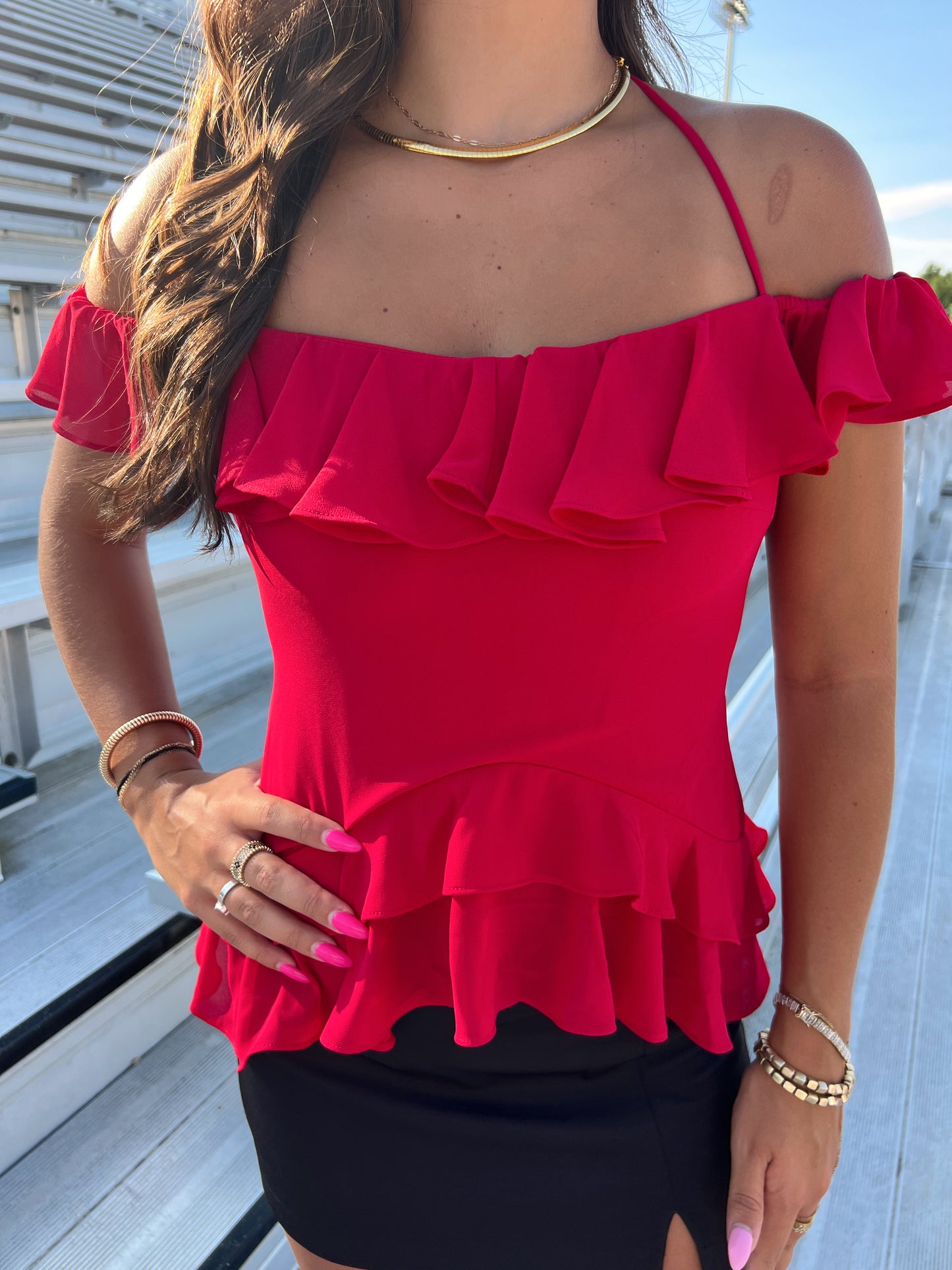 First Down Ruffle Top (Red)