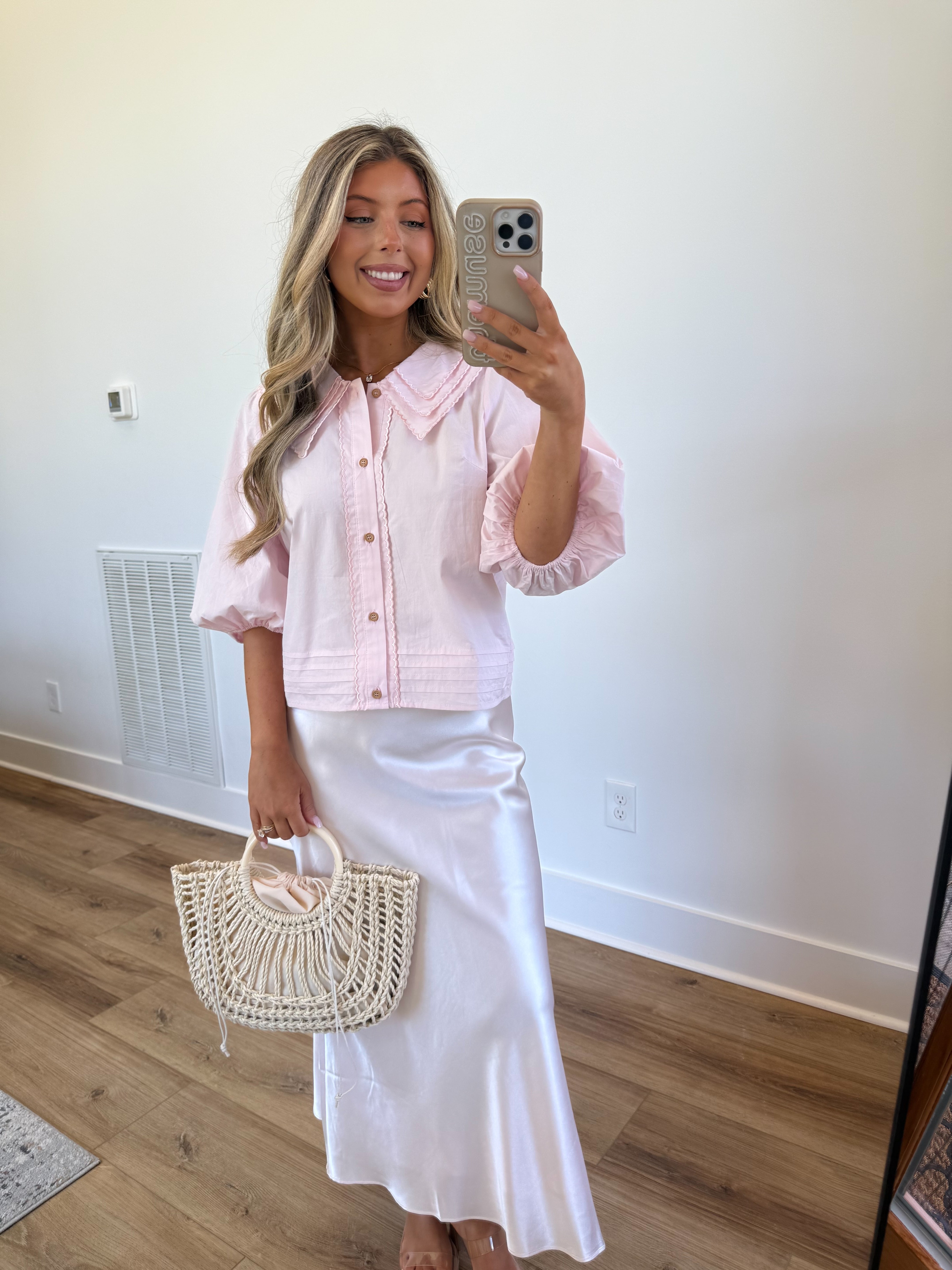 Blush Pink Satin Skirt