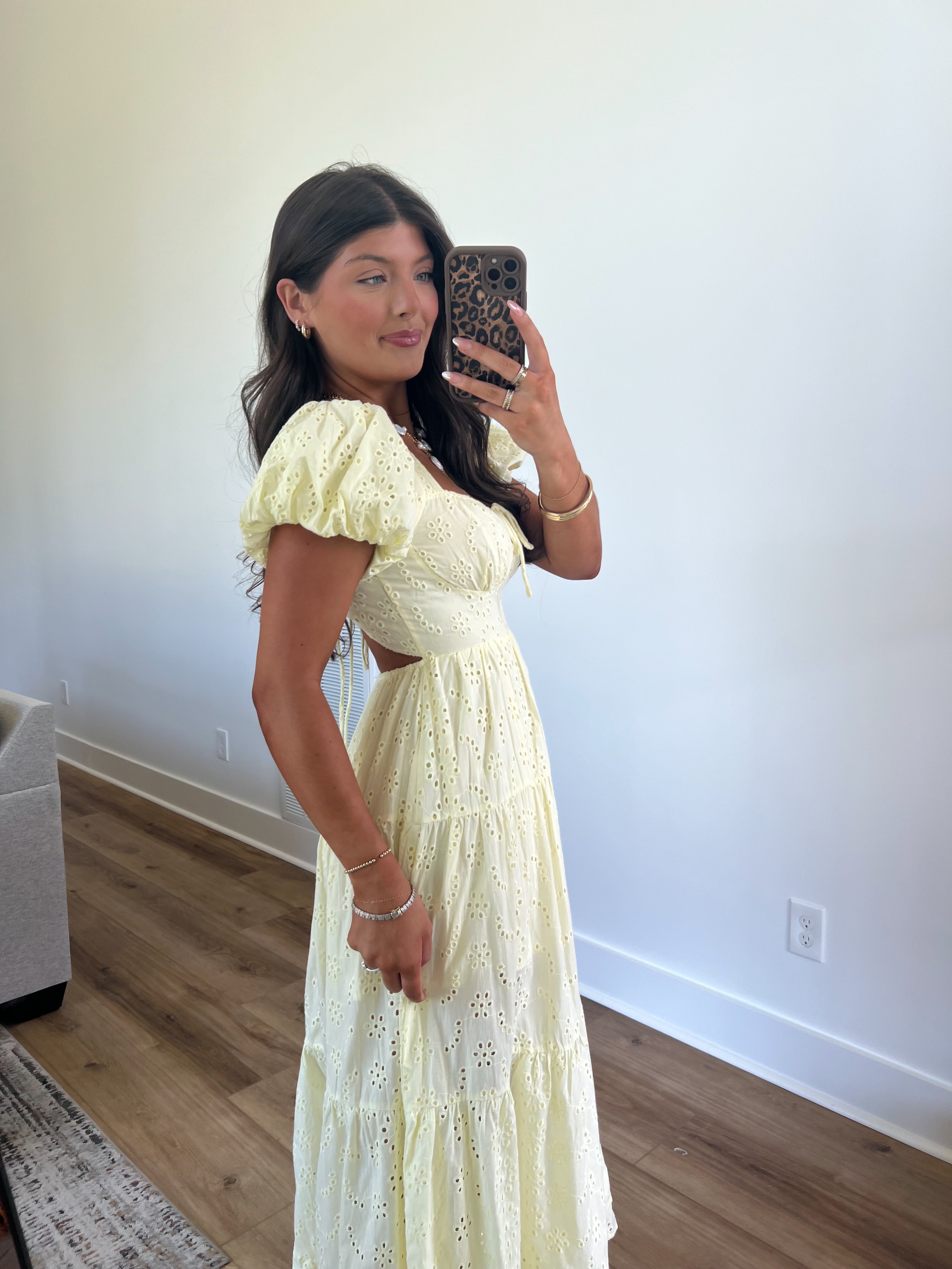 Sweetheart Eyelet Maxi Dress (Yellow)