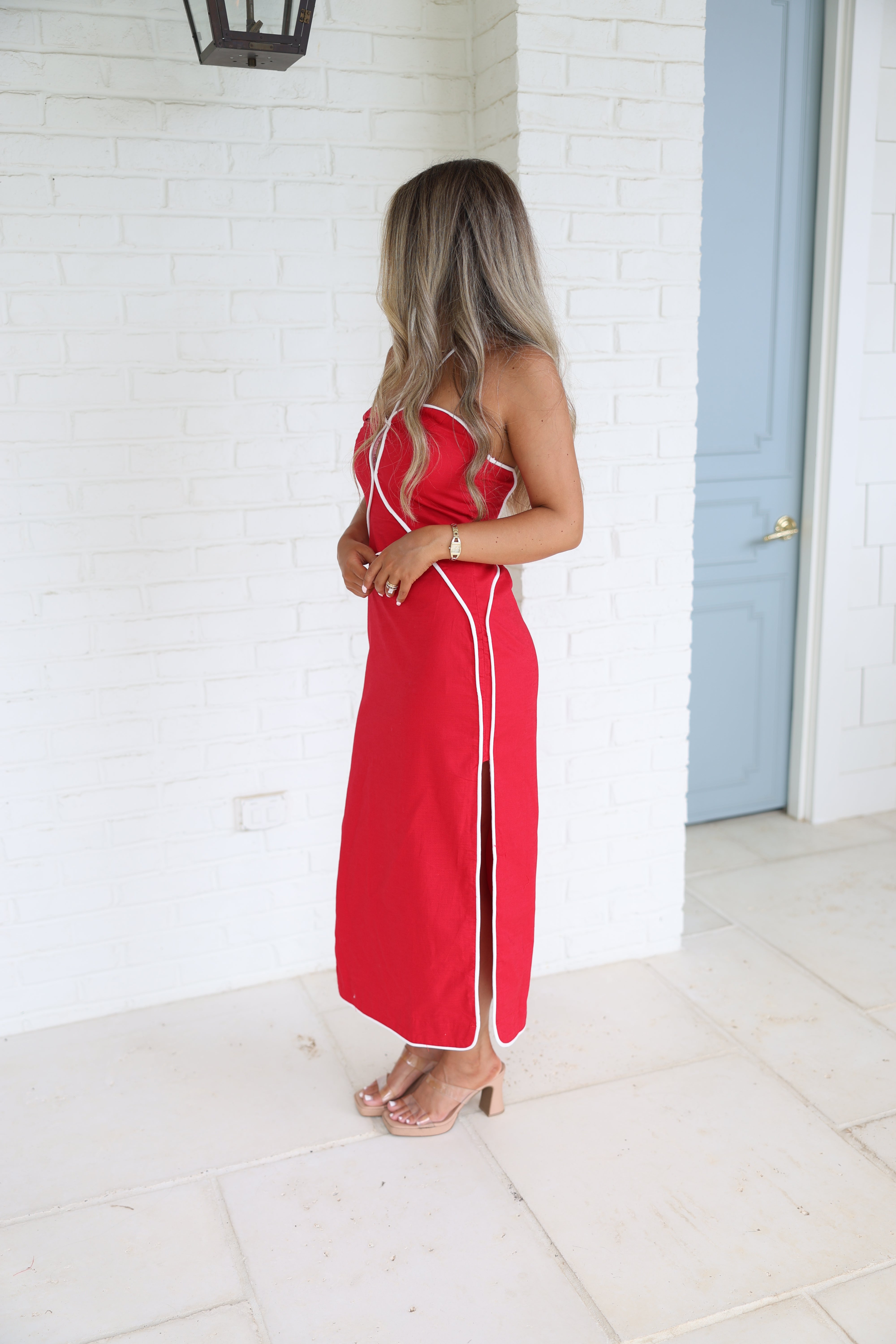 Varsity Line Dress (Red/White)