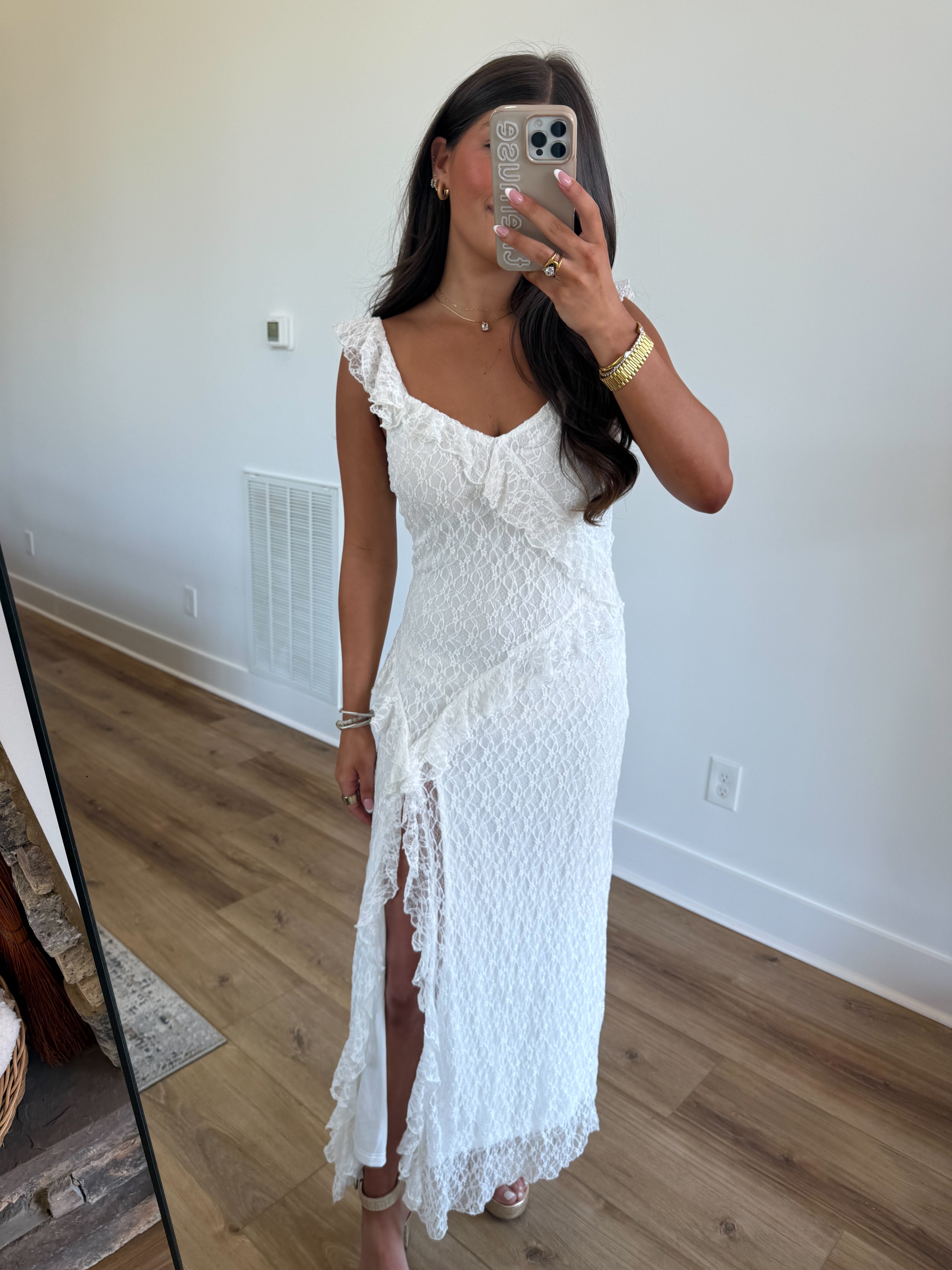 Ruffle Lace Front Maxi