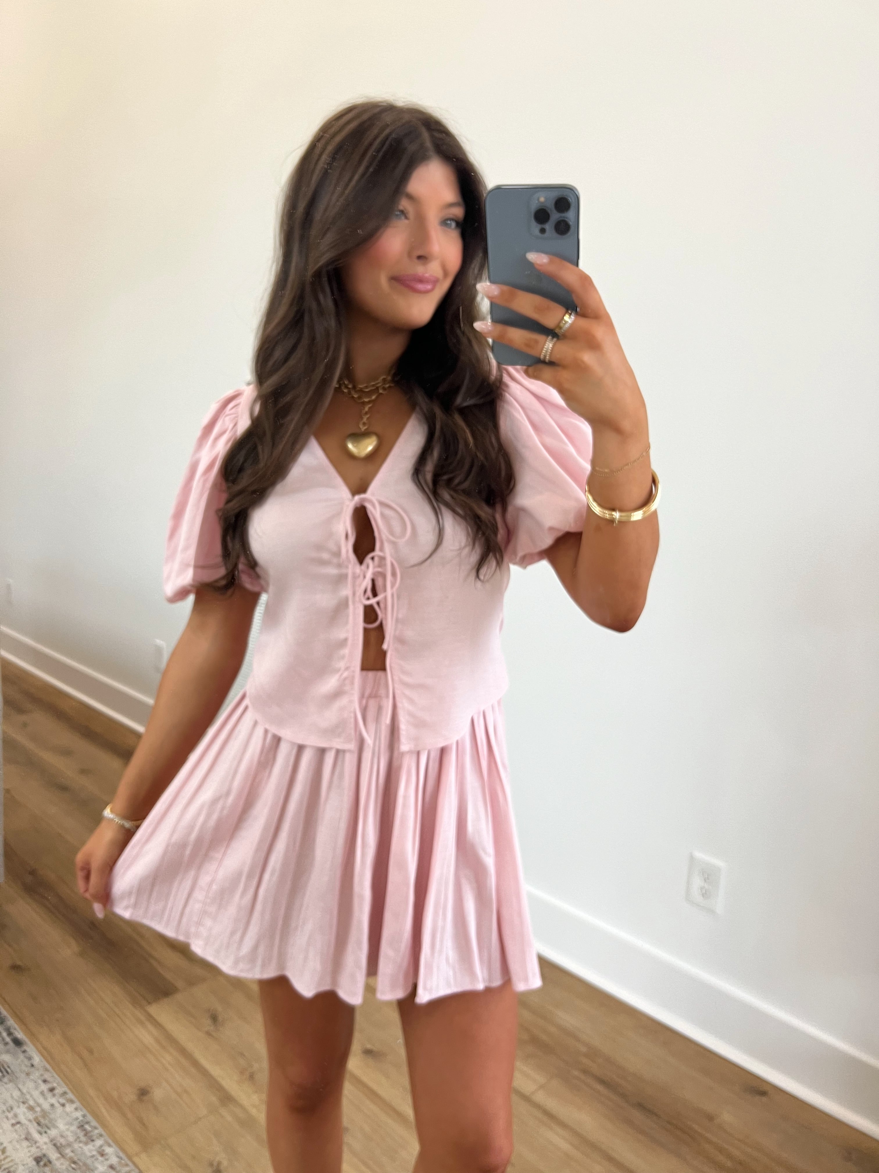 Aria Baby Pink Pleated Skirt Set