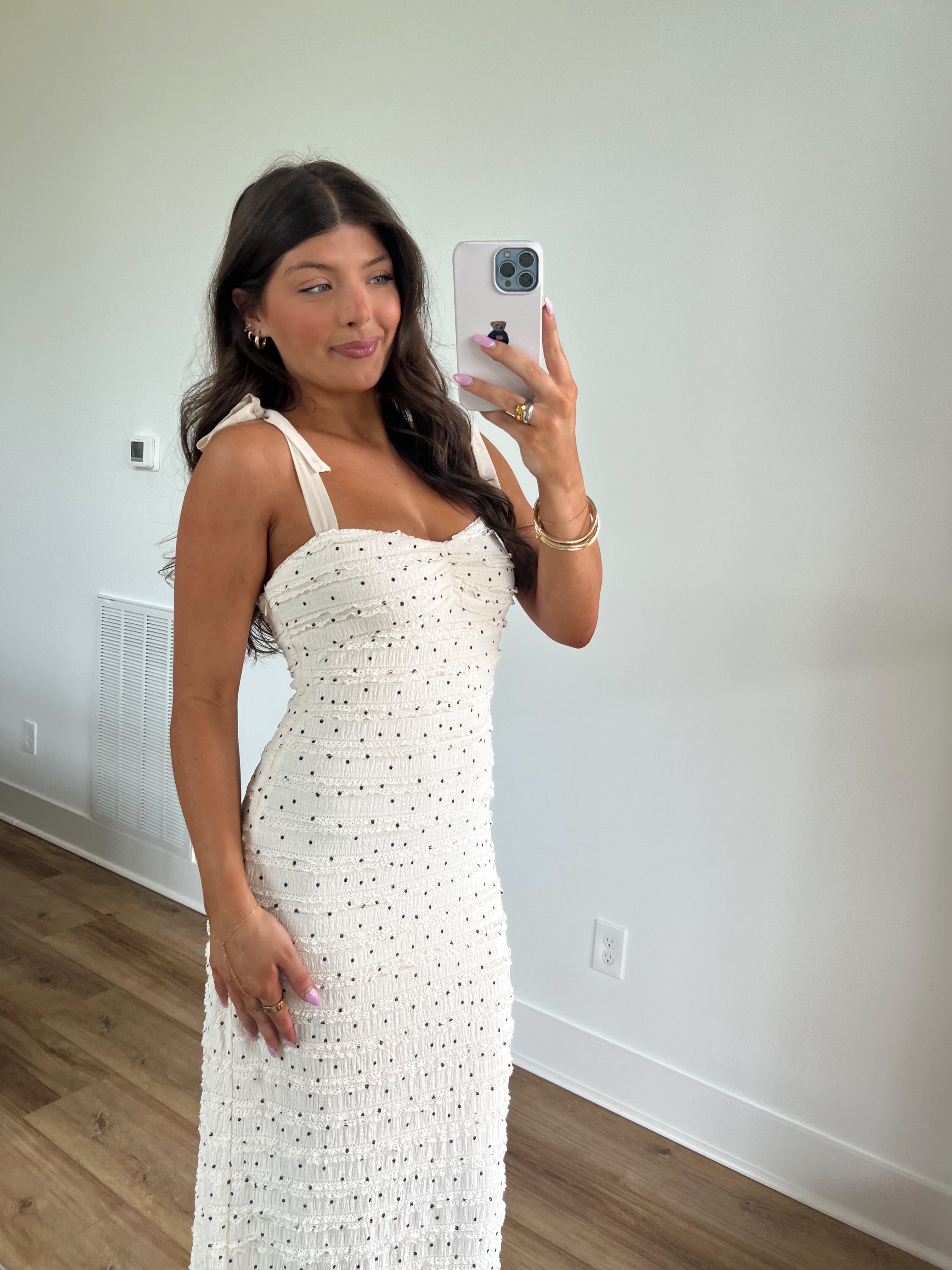 Henry Polka Dot Lace Ruffle Midi Dress