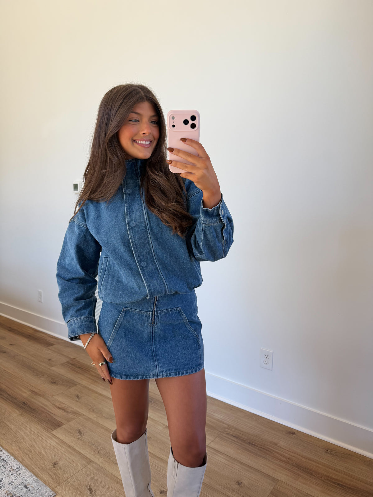Denim Mock Neck Mini Dress