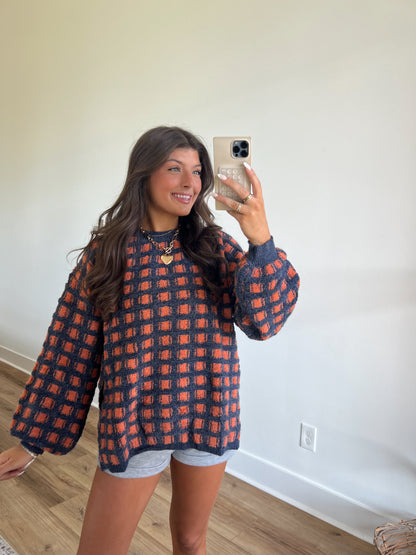 Blue/Orange Haddie Checkered Sweater