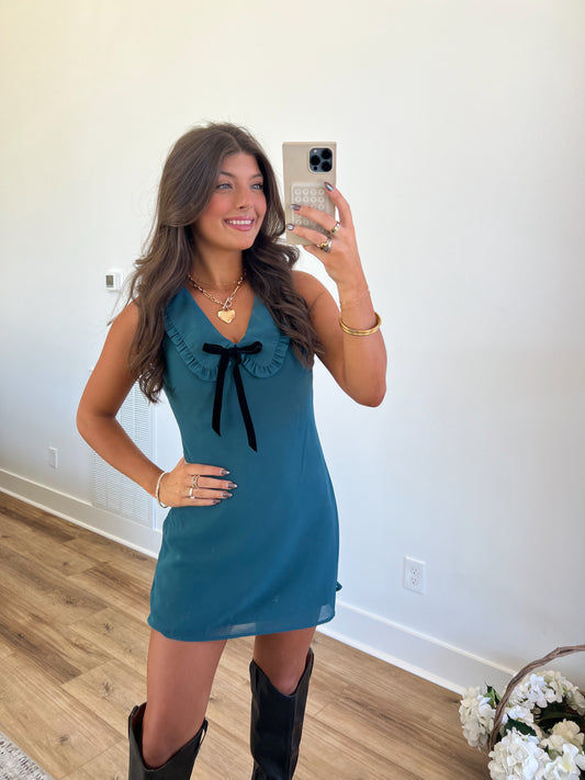 Sunday Turquoise Collared Mini Dress