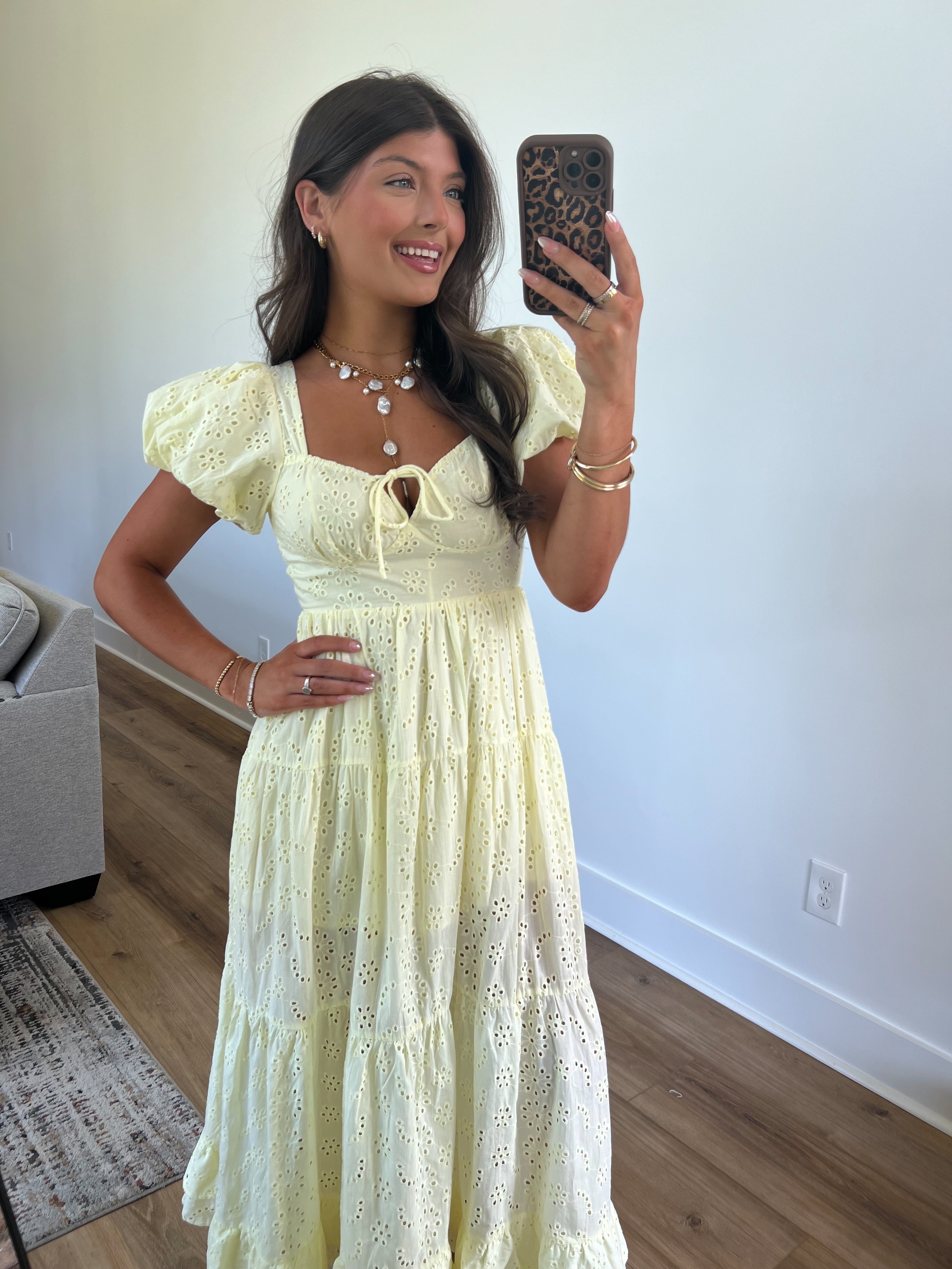 Sweetheart Eyelet Maxi Dress (Yellow)