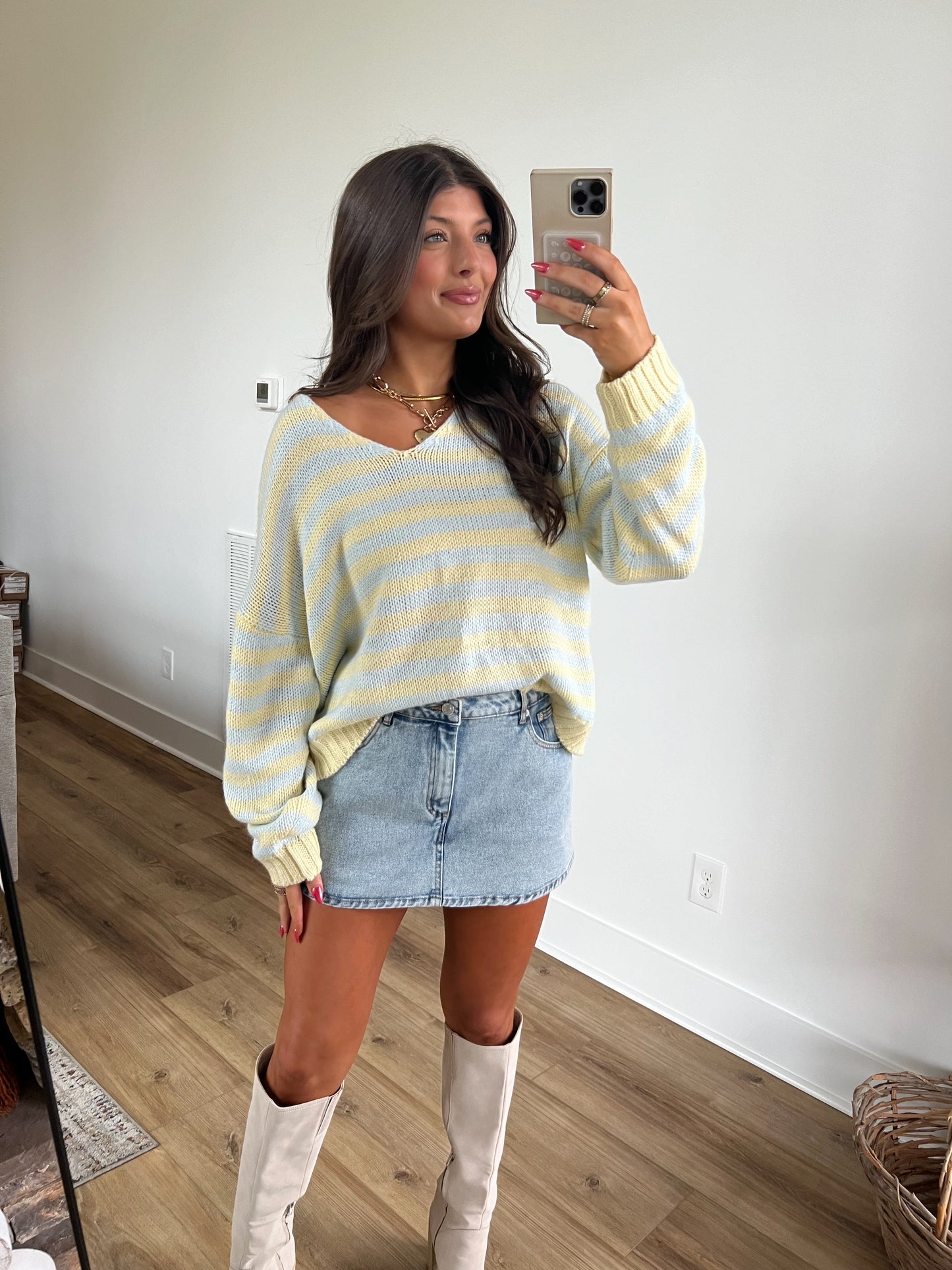 Blue/Yellow Stripe Sweater Top