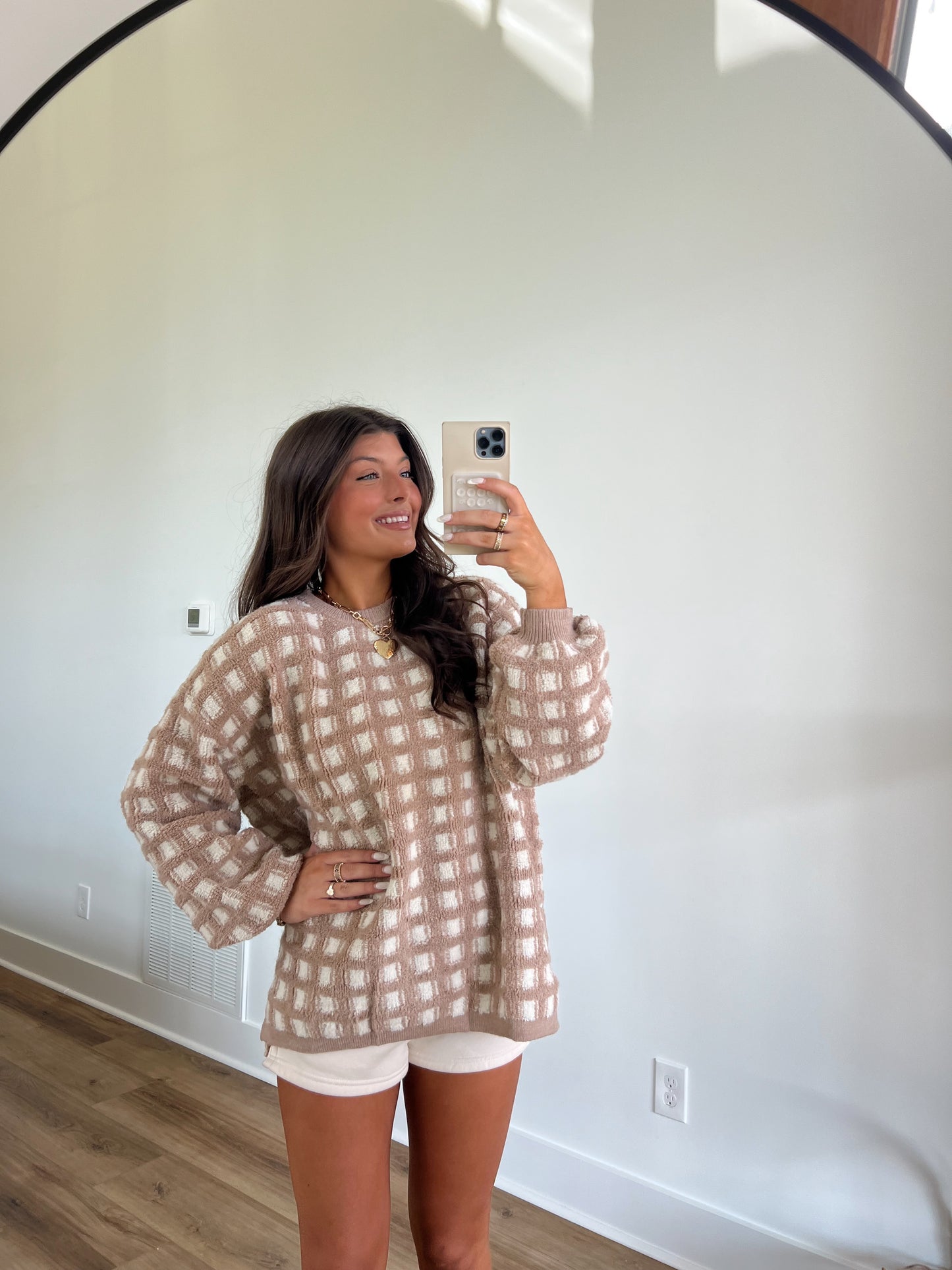 Taupe/Ivory Haddie Checkered Sweater