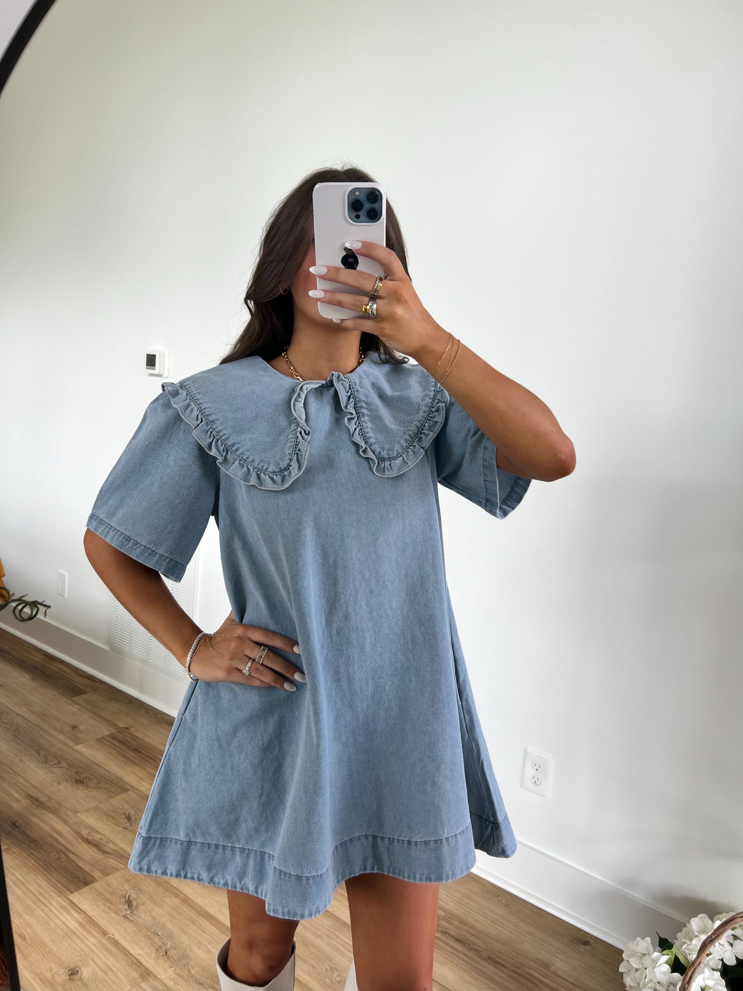 Denim Peter Pan Mini Dress