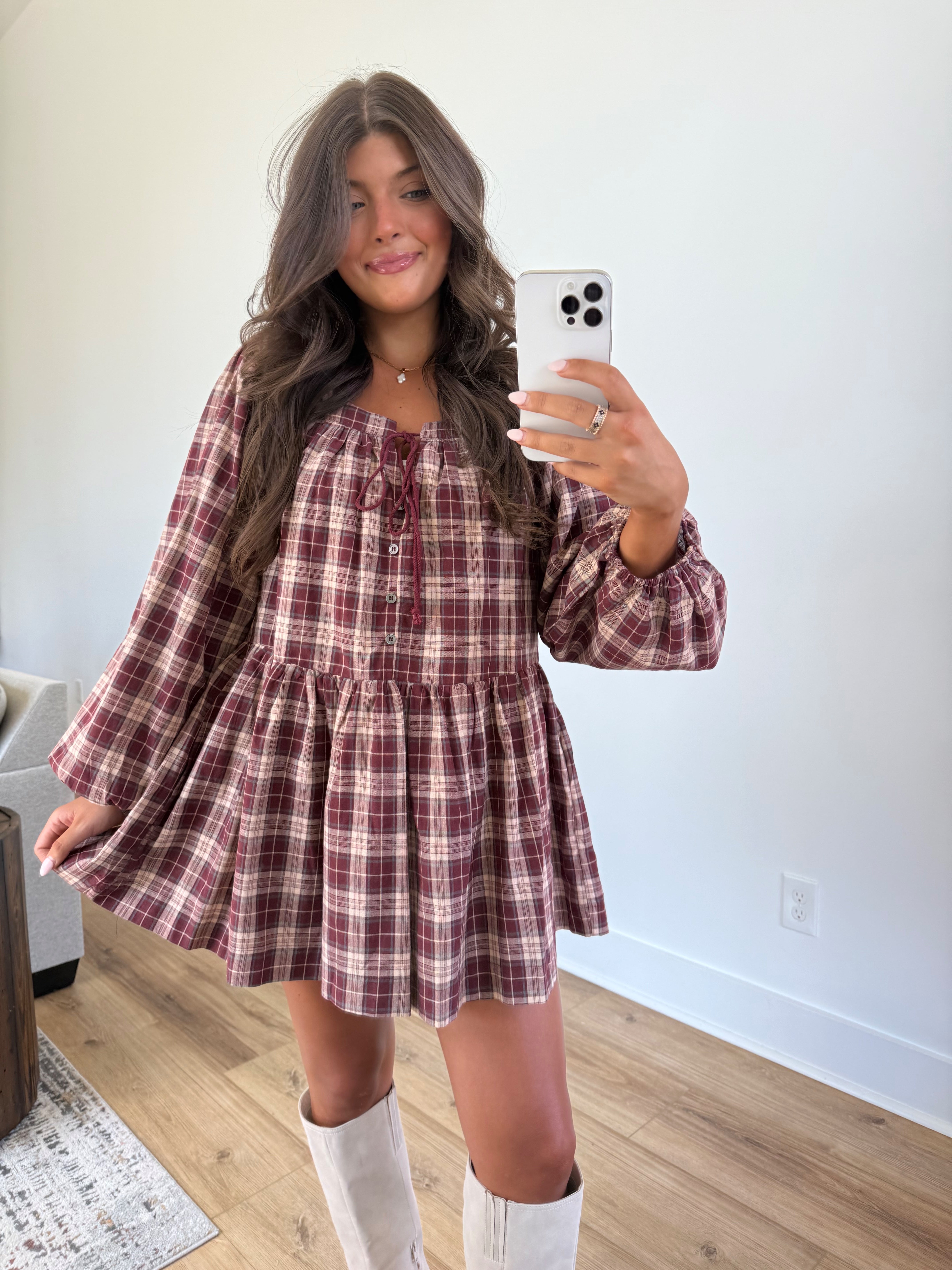 Berry Check Shift Dress