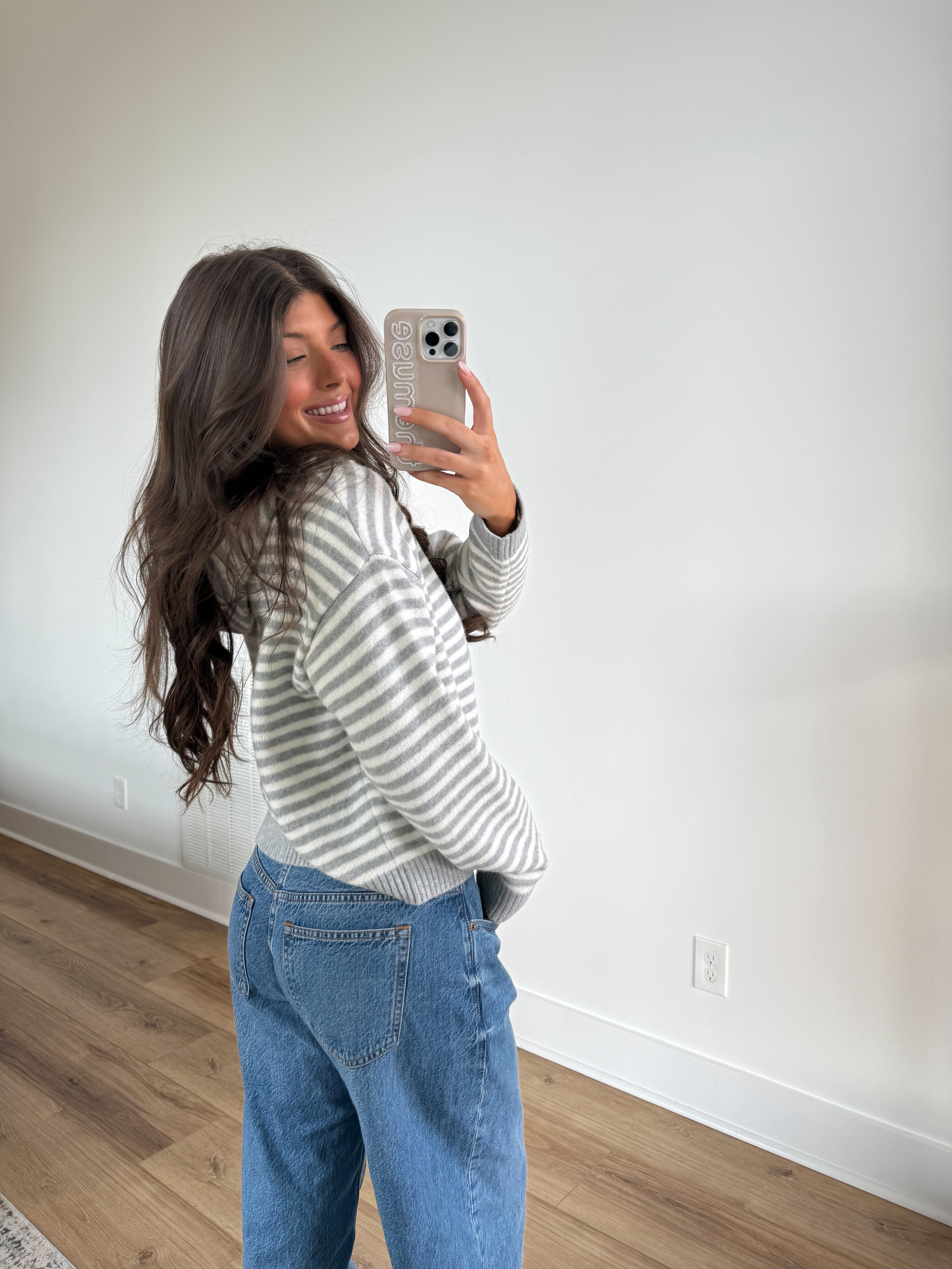 The Maddy Stripe Zip Up (Grey)