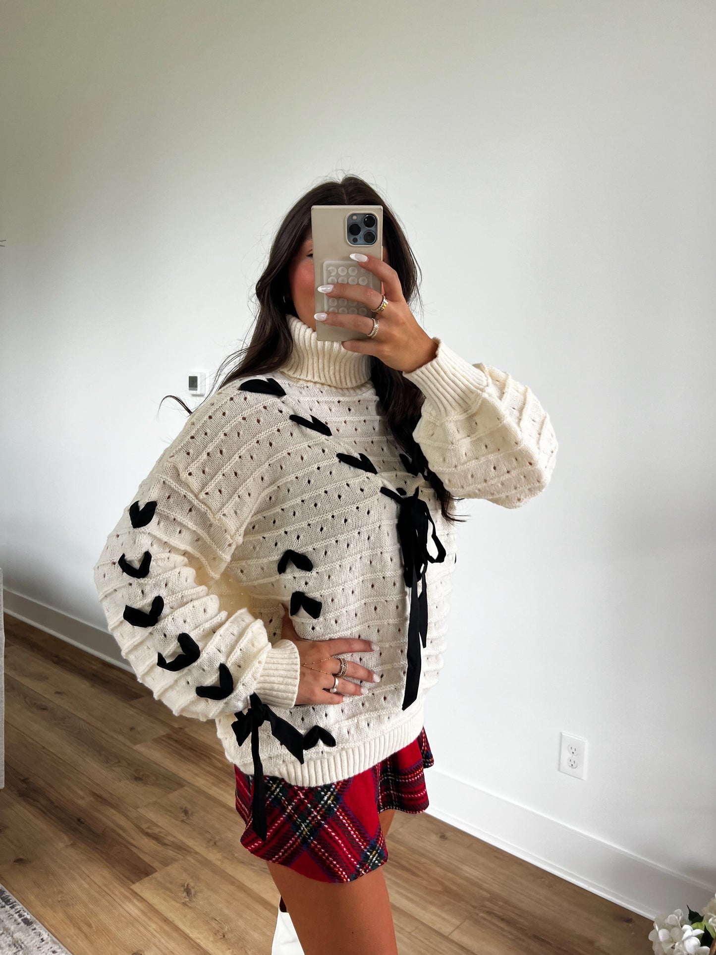 White Festive Turtle Neck Sweater