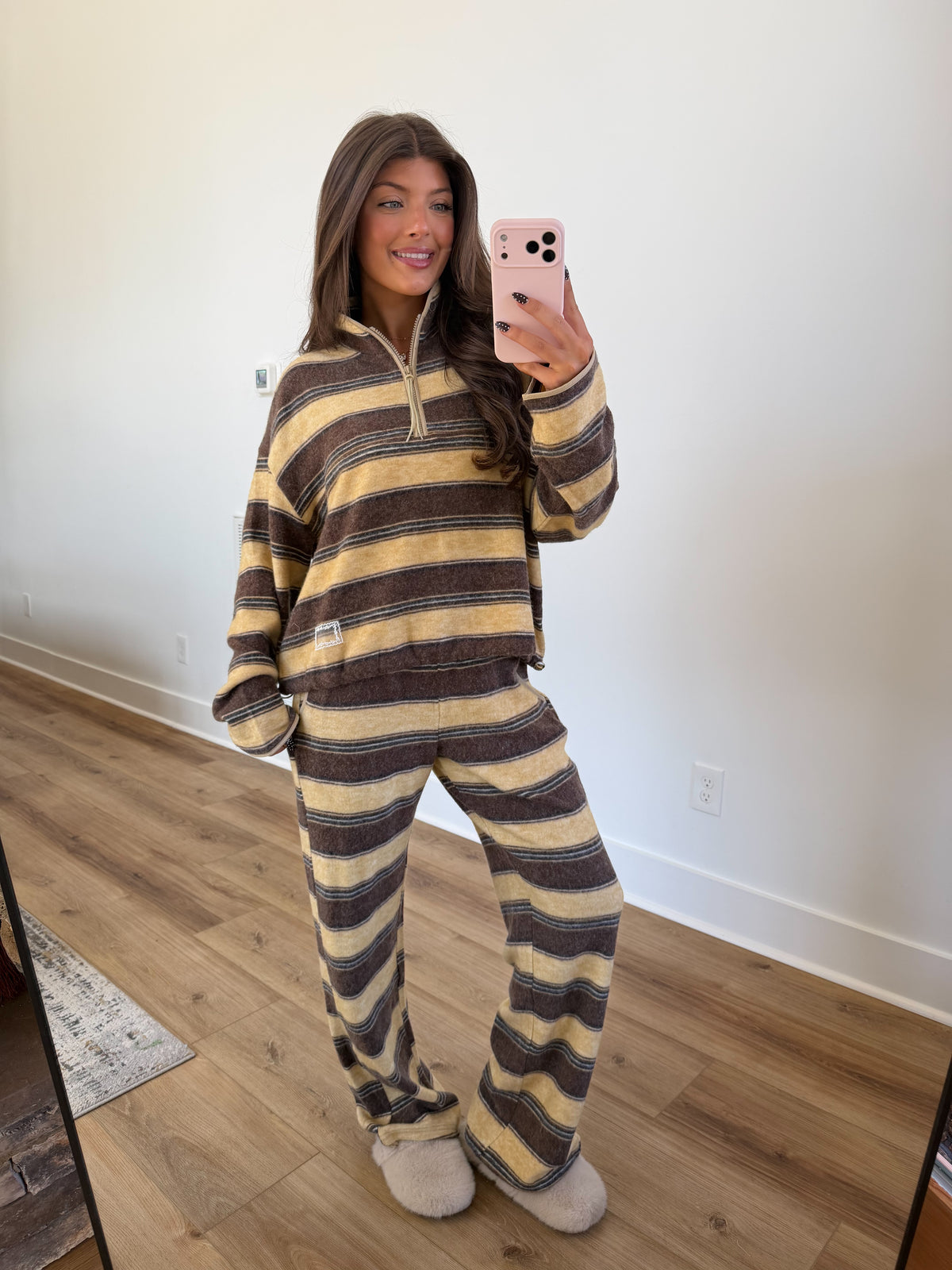 Retro Fleece Stripe Set (Honey/Brown)