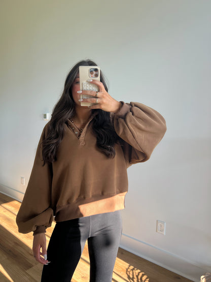 Brown Snap Button Pullover