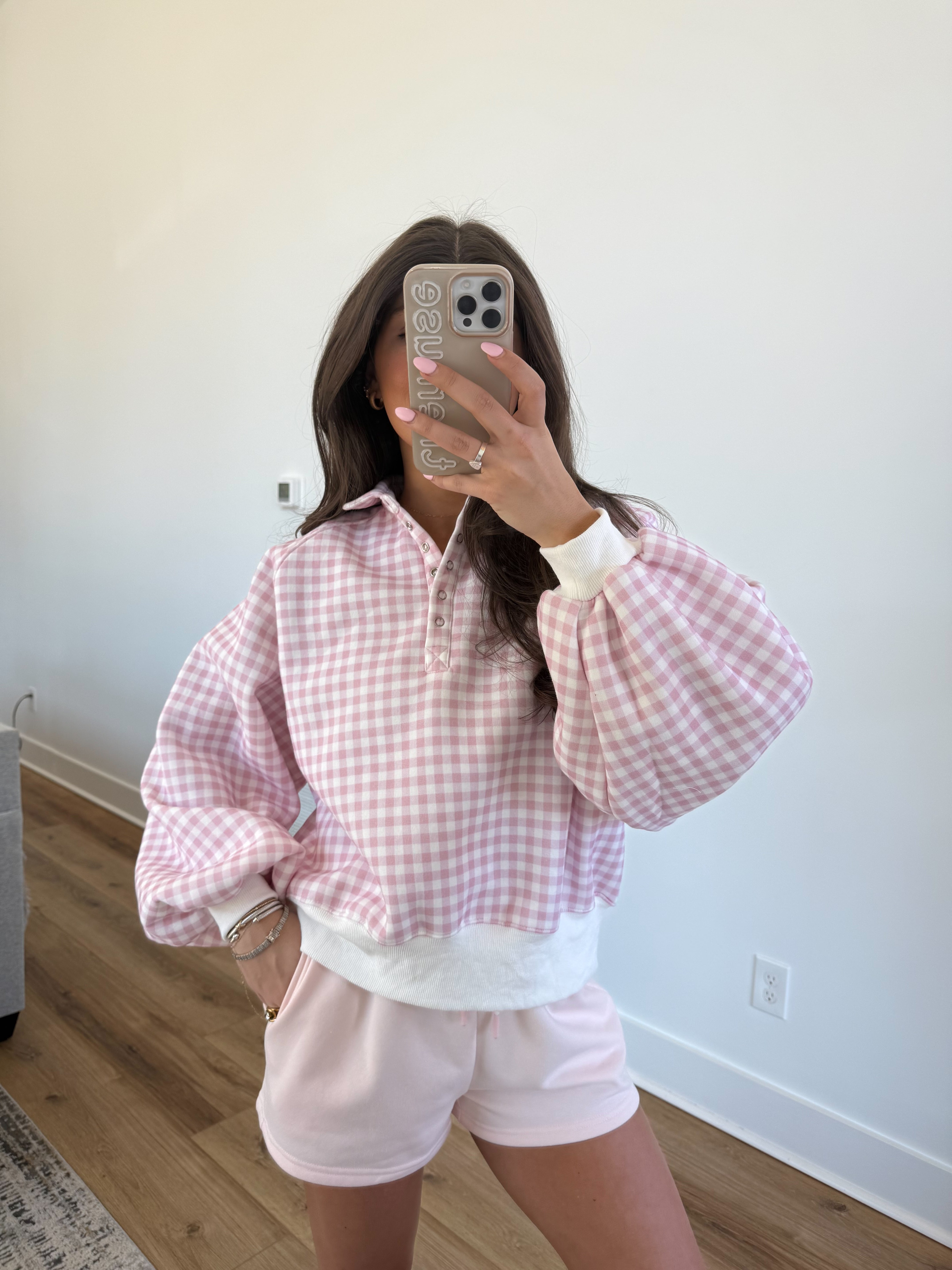 Pink Gingham Crewneck