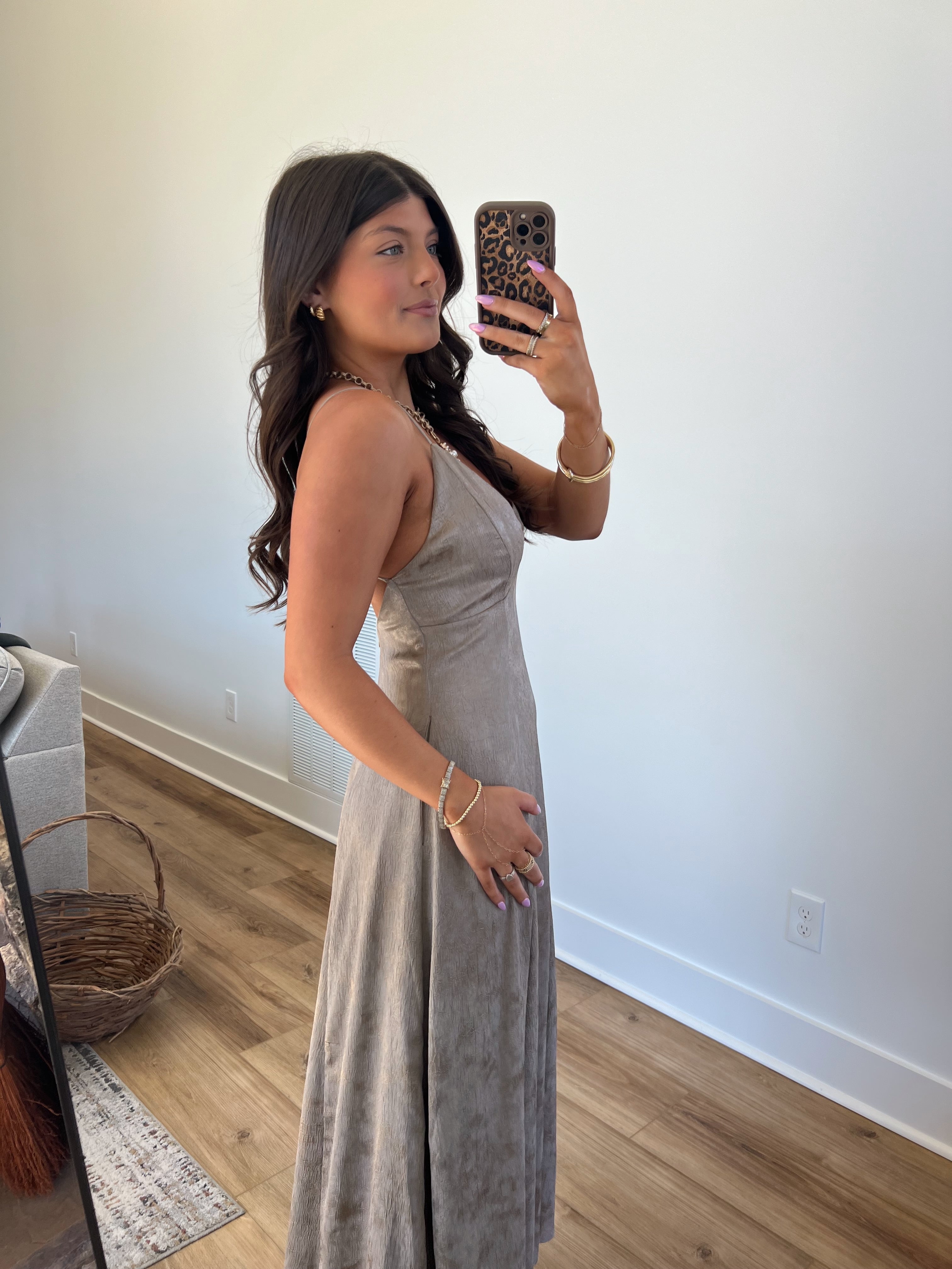 Charcoal/Gold Open Back Maxi Dress