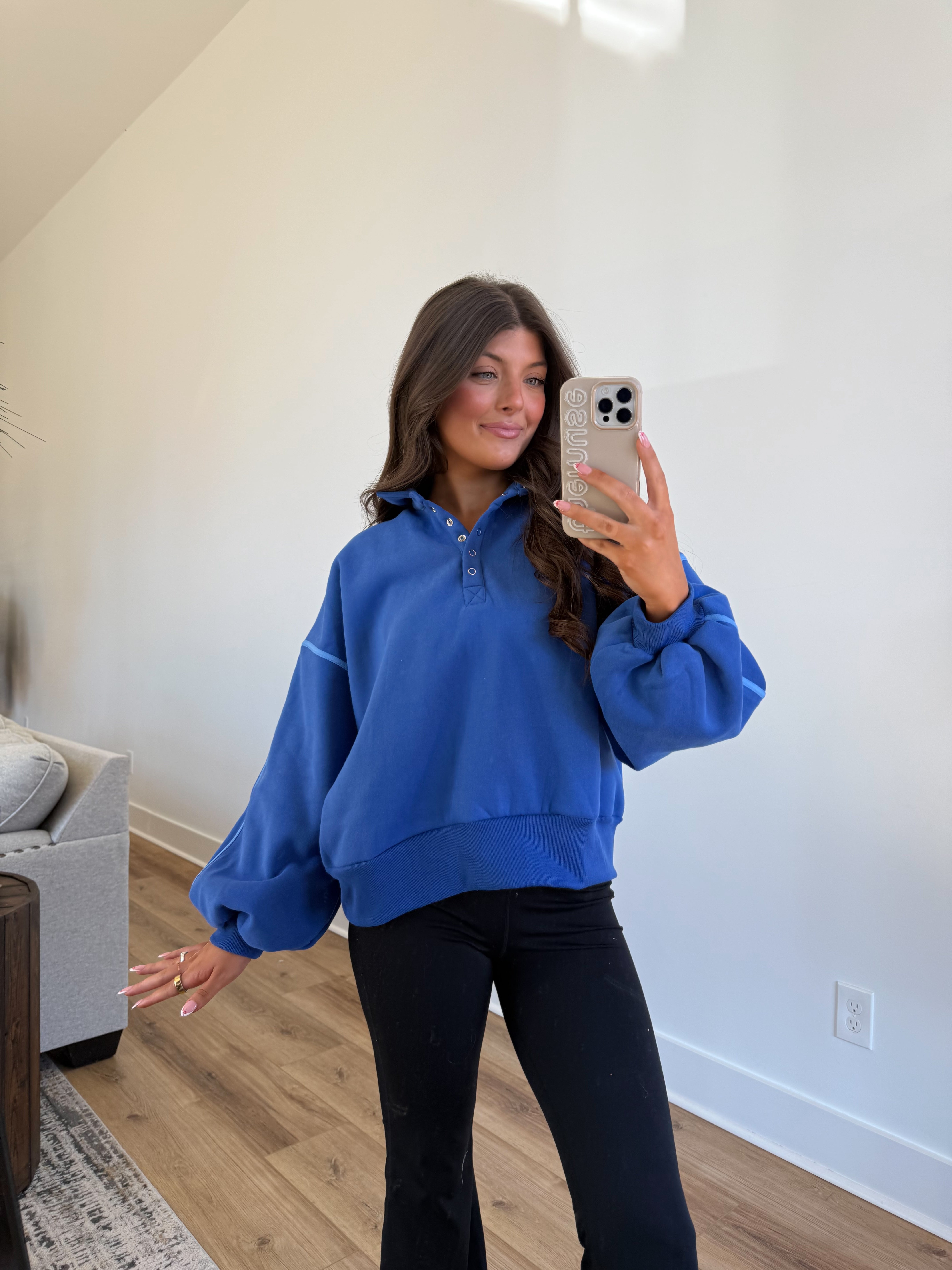 Blue Monochrome Snap Button Pullover