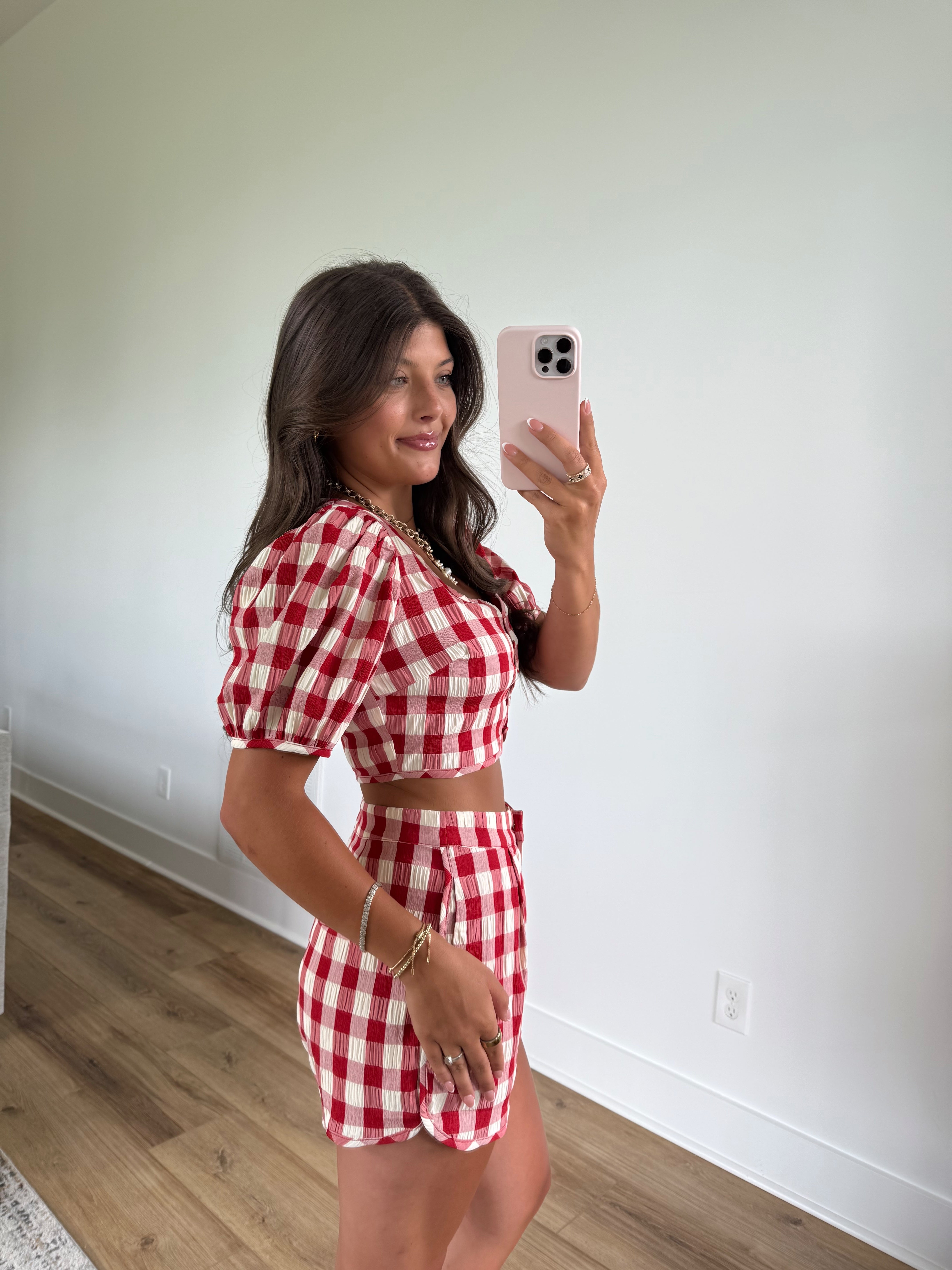 Carina Gingham Shorts Set (Red)
