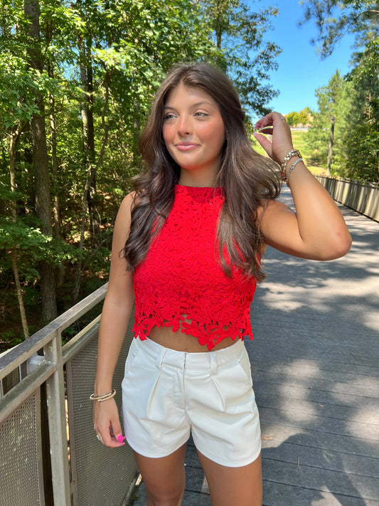 Embroidery Lace Tank (Red)