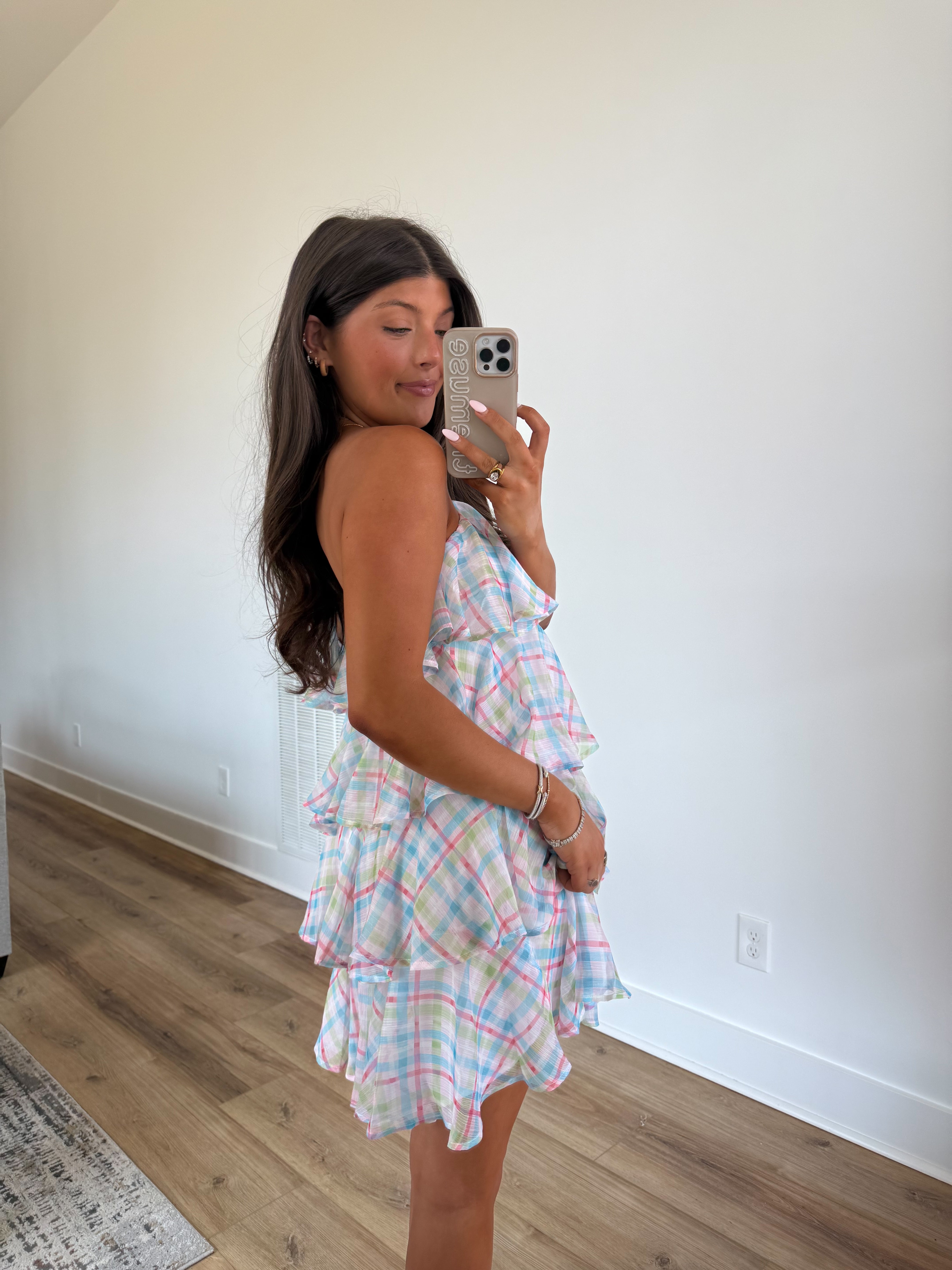 Pastel Plaid Ruffle Mini Dress