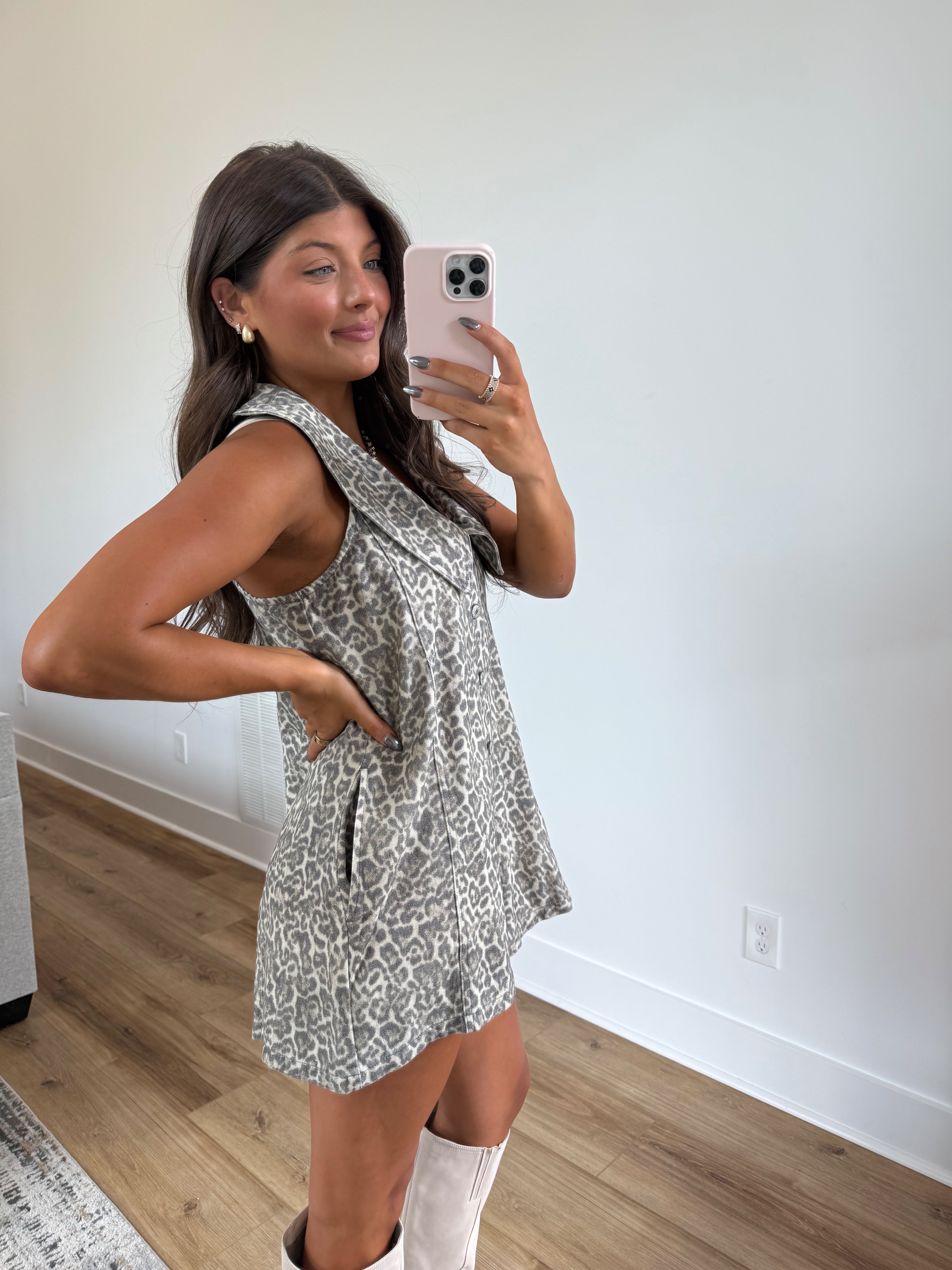 Leopard Collar Denim Romper