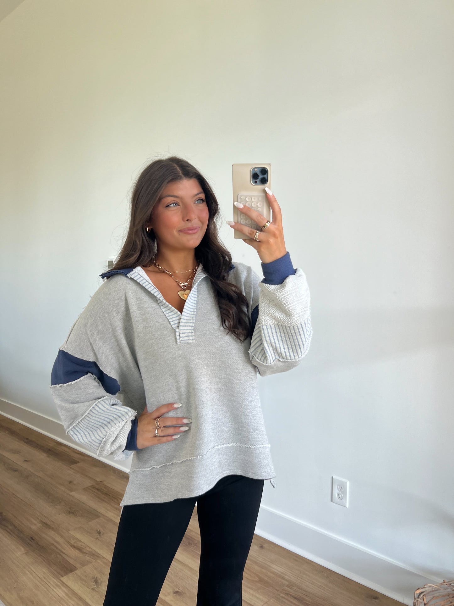 Blue/Grey Color Block Top