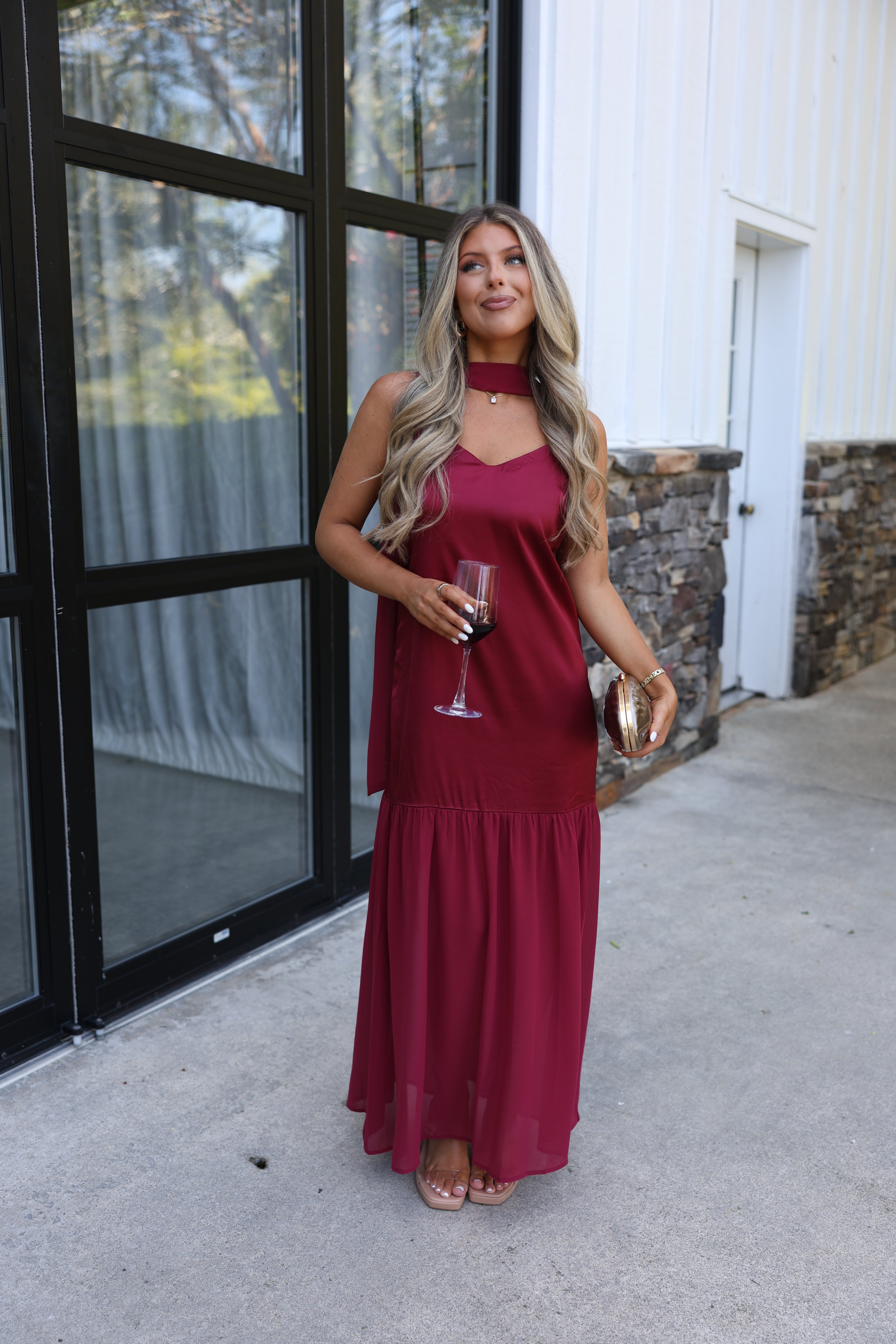 Satin to Sheer Maxi (Burgundy)