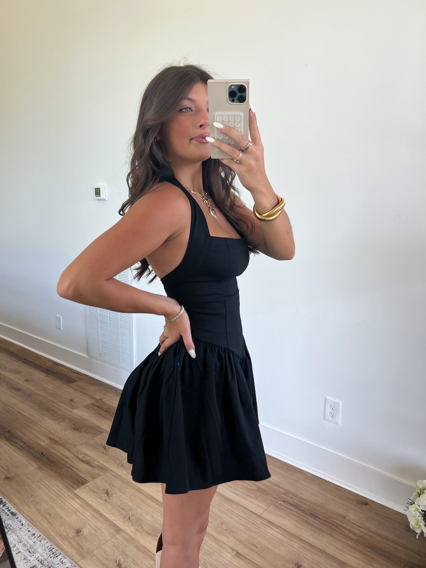 Black Halter Square Neck Mini Dress