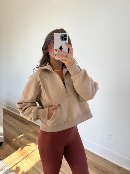 Tan Muse Scuba Quarter Zip Pullover