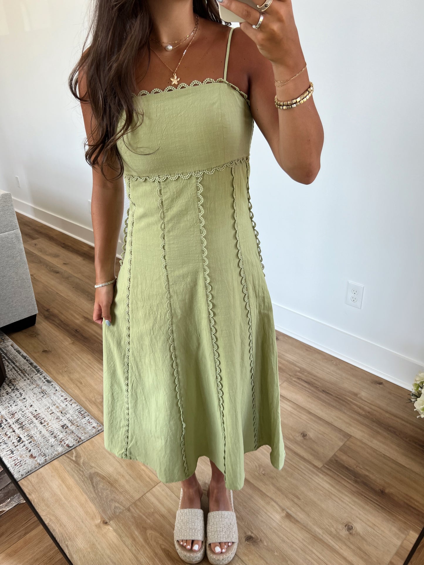 Matcha Scallop Midi Dress