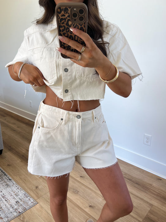 Ecru A-Line Denim Shorts