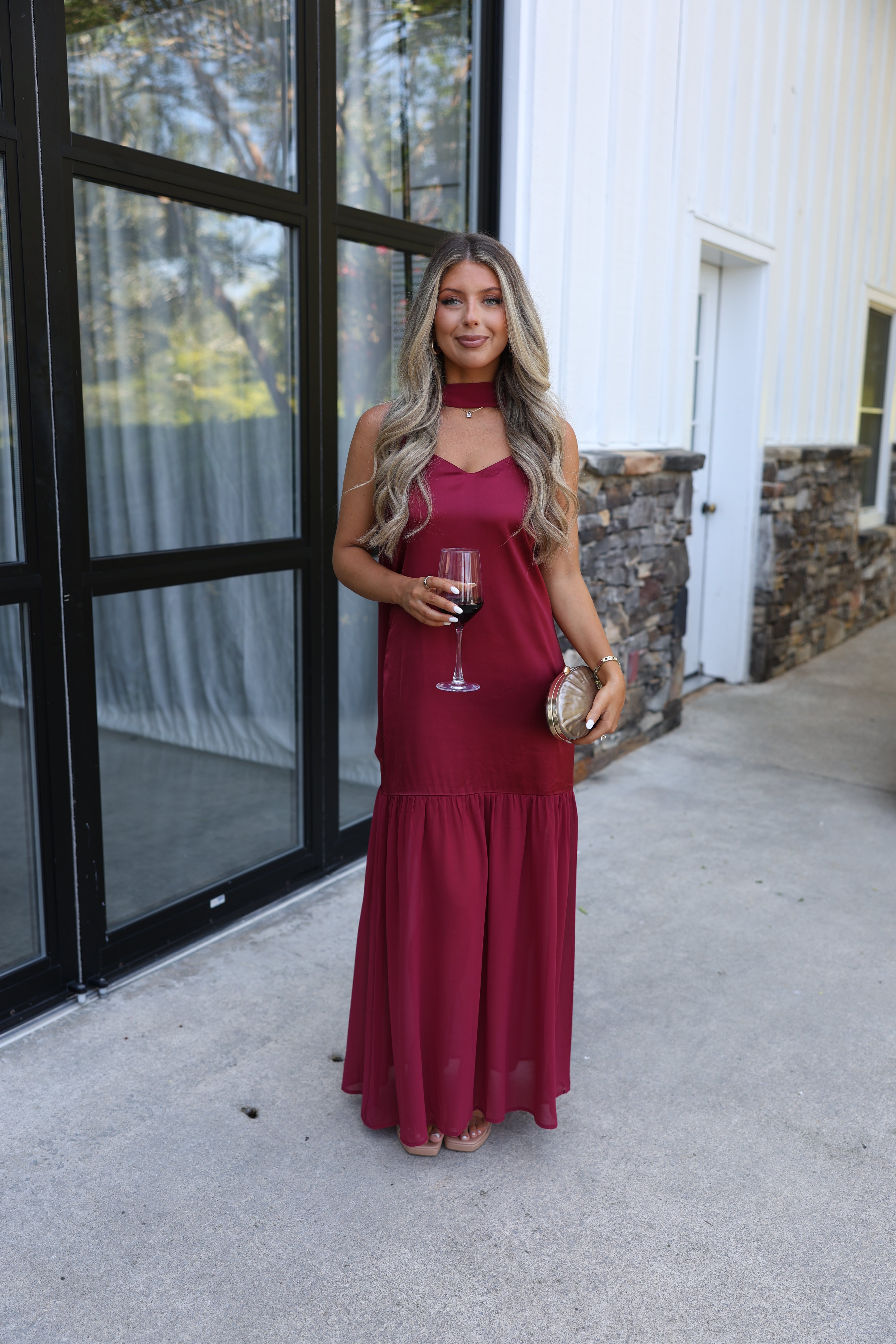 Satin to Sheer Maxi (Burgundy)